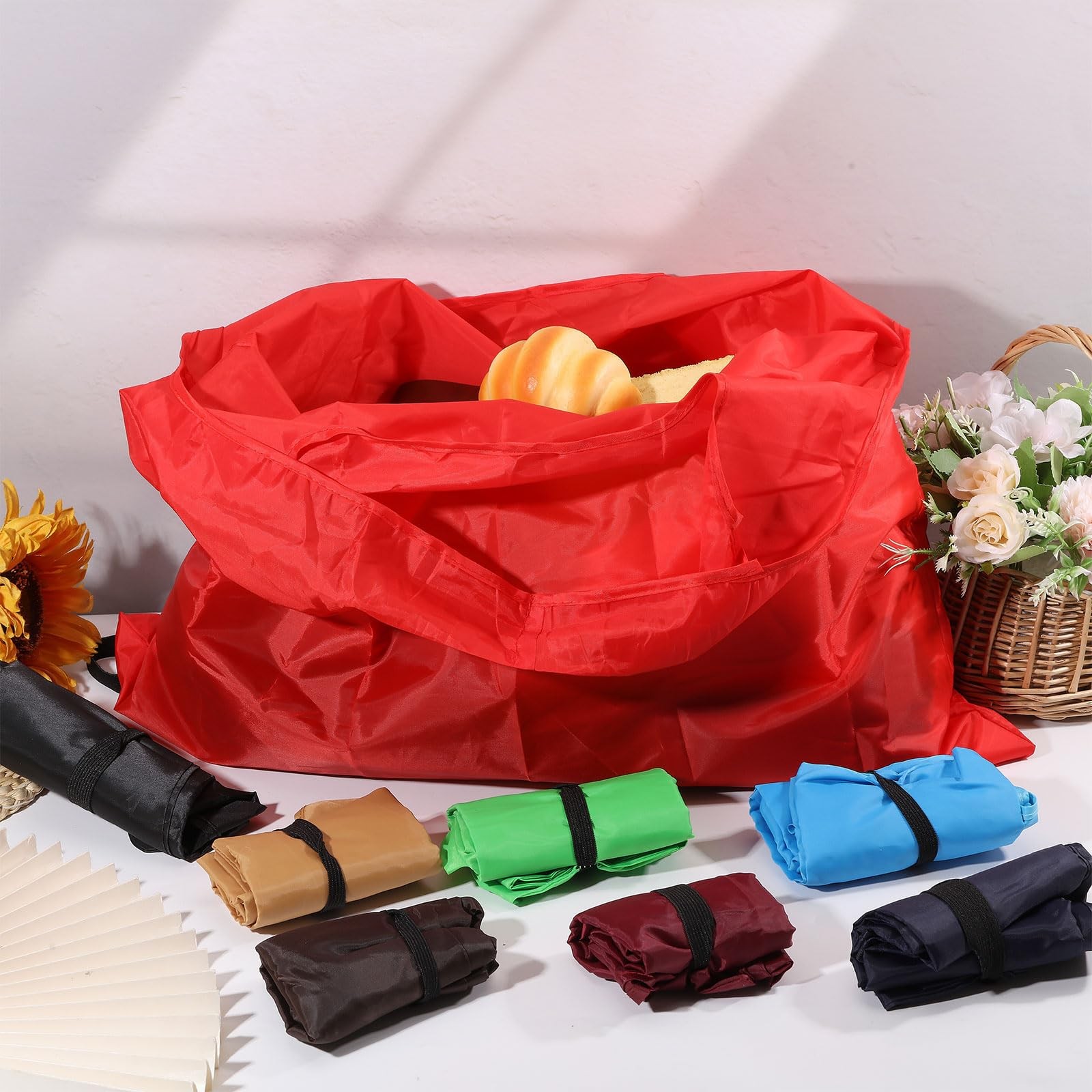 12 Pack Colorful Foldable Reusable Grocery Bags for Market Shopping 25x21in W…