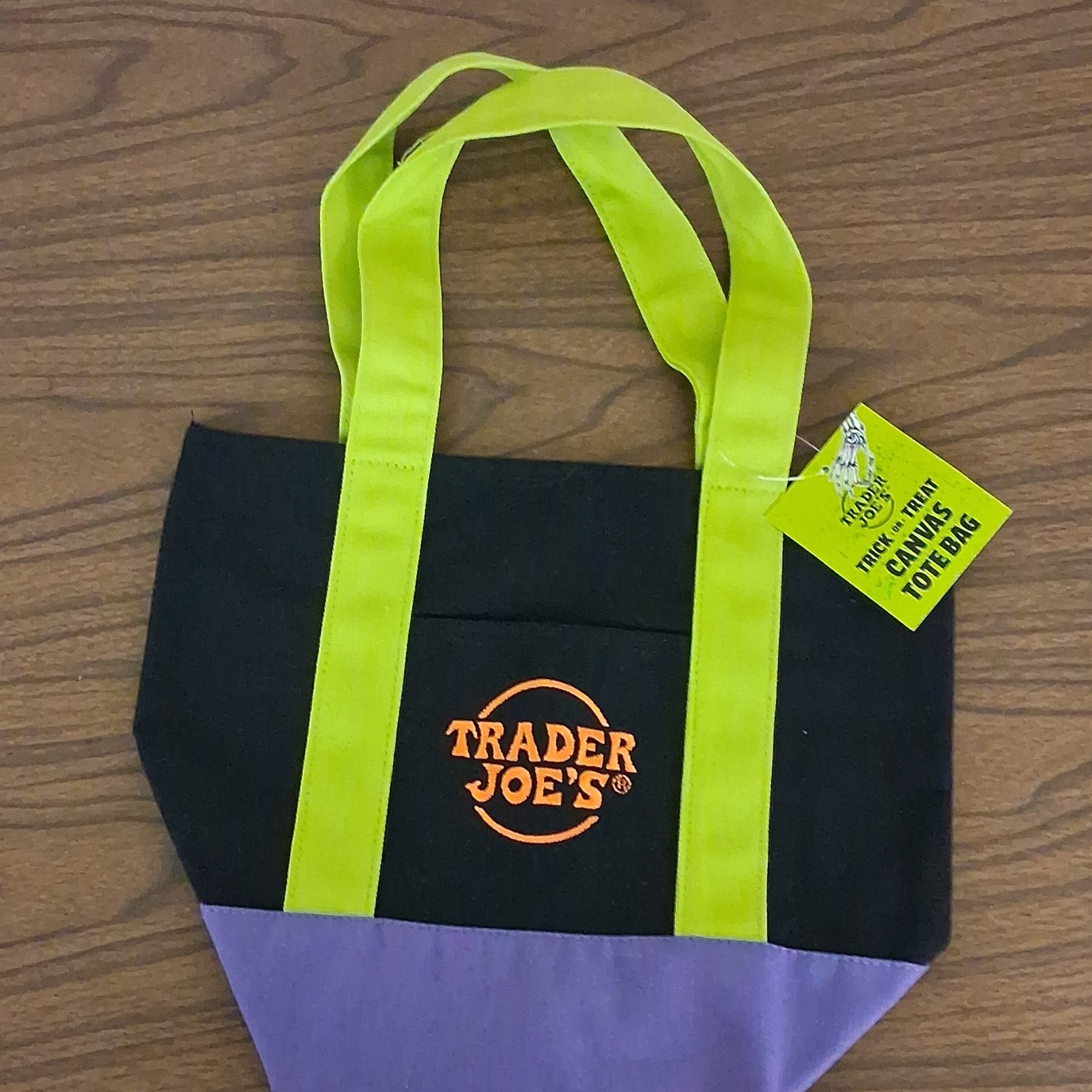 Trader Joe’s Mini Canvas Tote Bag Foldable Black Green Purple