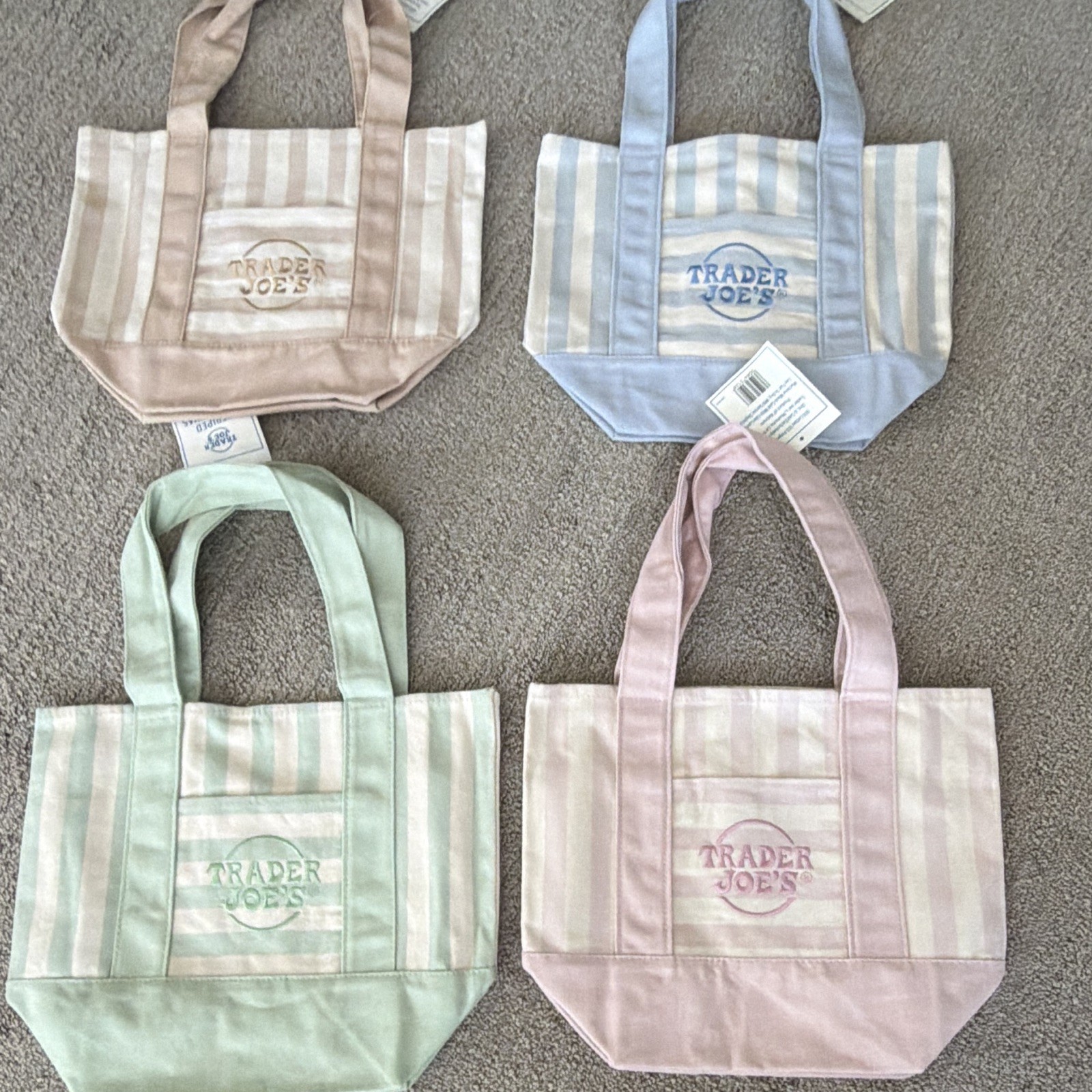 Trader Joe’s 4-Pack Small Canvas Stripe Tote Bags 13x10x6 Multicolor