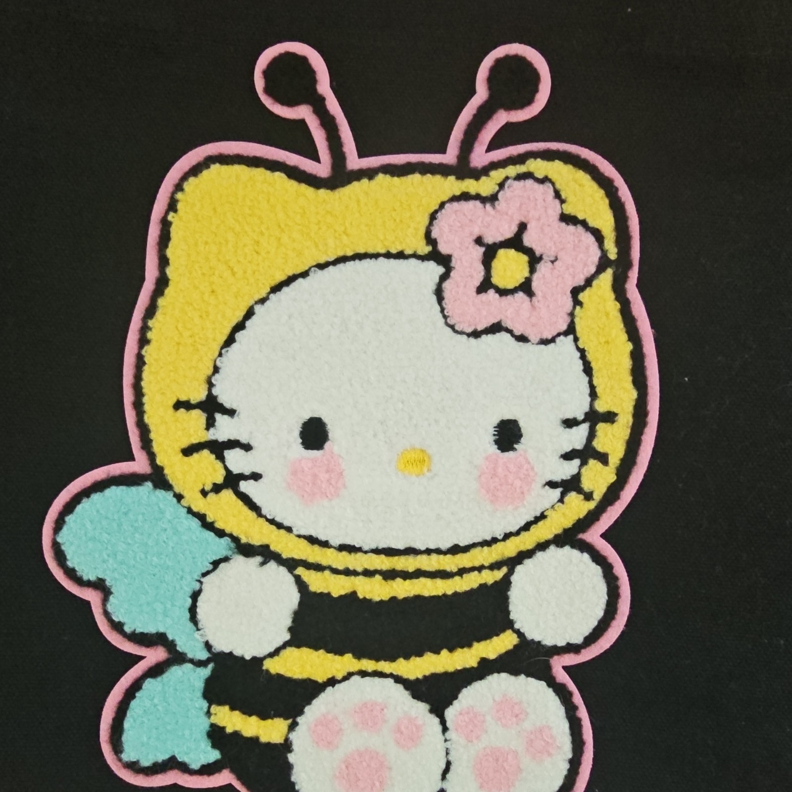 Reusable Black Fabric Tote Bag w/ Character Bee Applique 15x10x4″