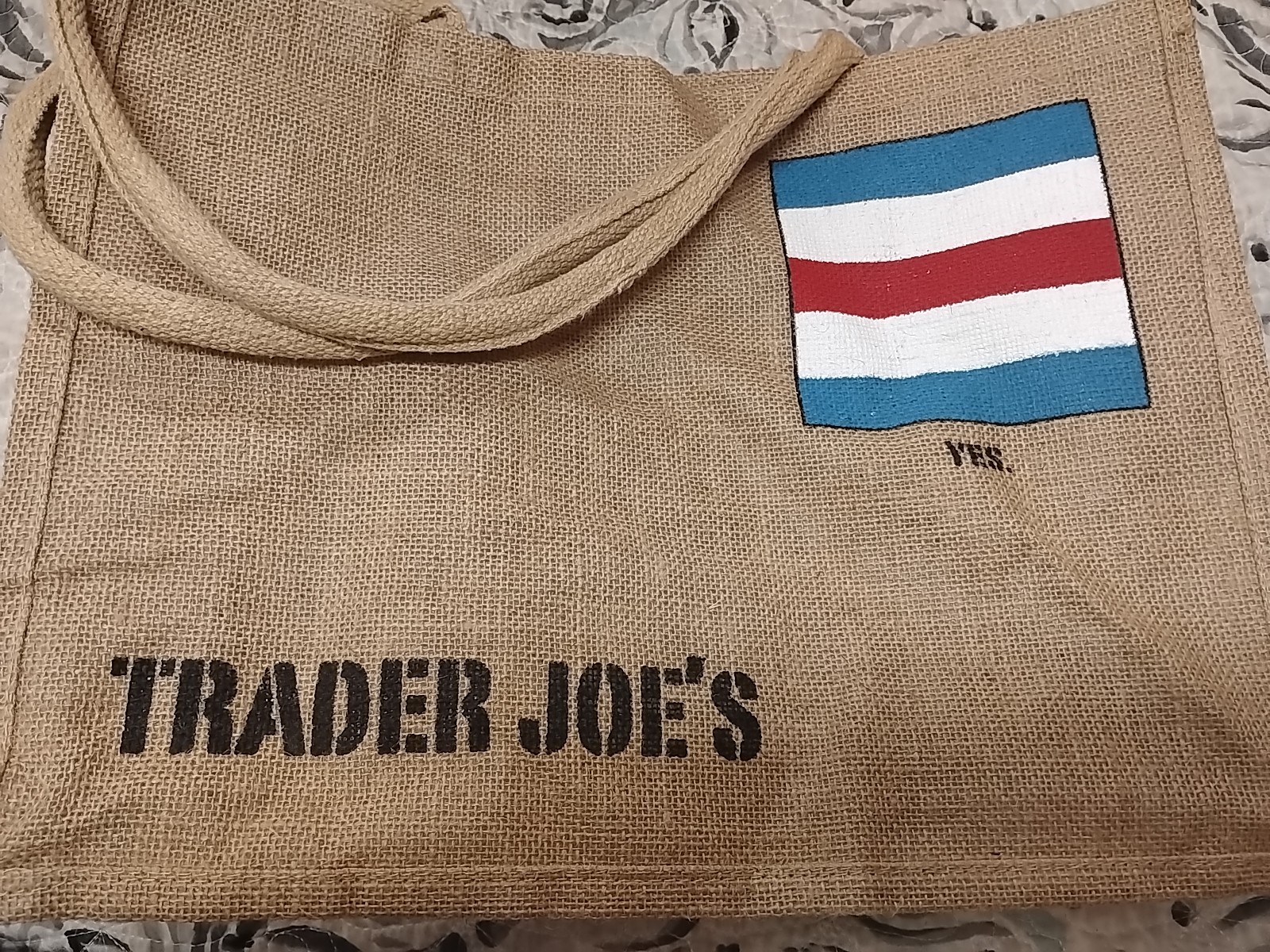 Rare Trader Joe’s Burlap Reusable Nautical Flag Jute Tote Bag