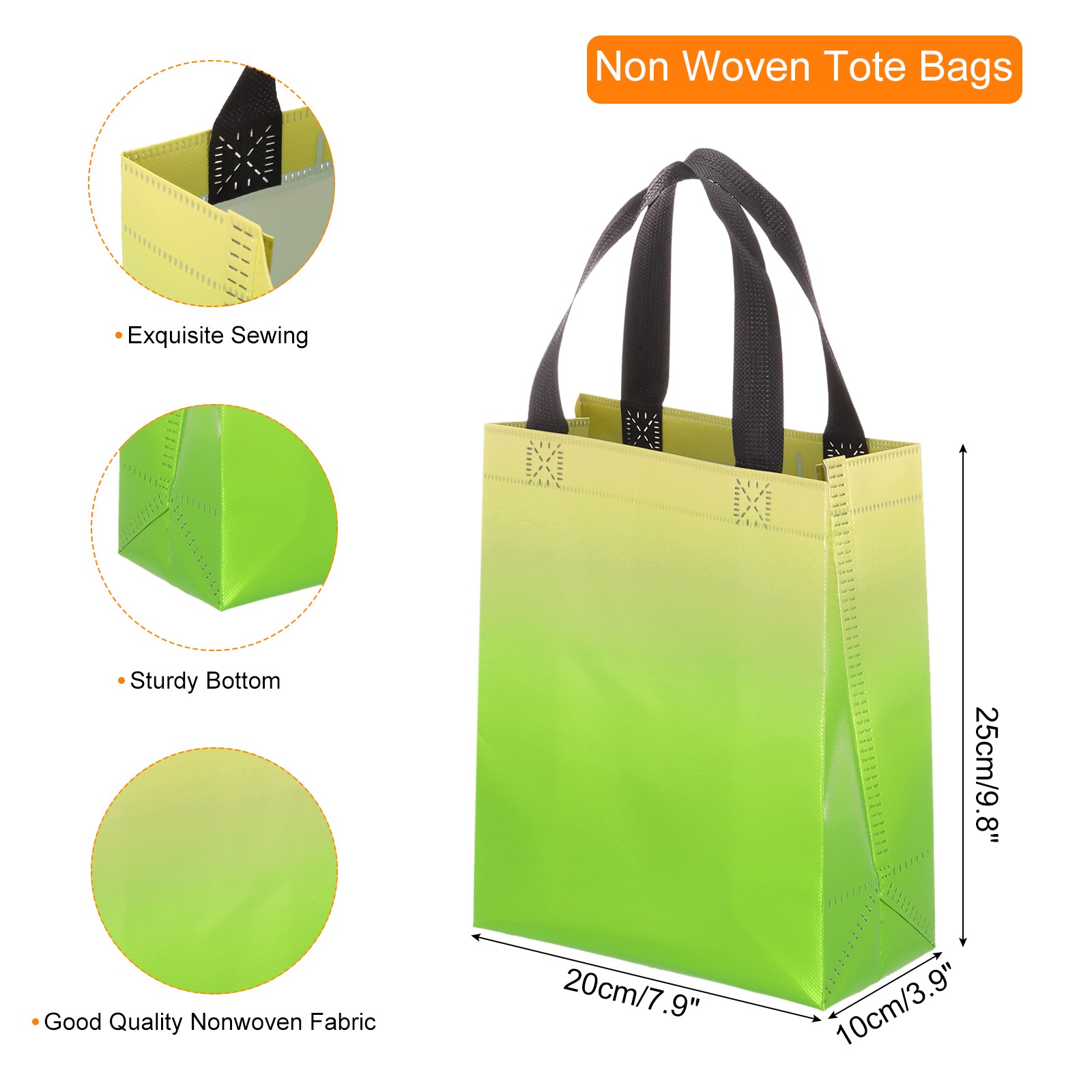 12Pcs Reusable Gift Bags with Handles 7.9 x 9.8 Inch Gradient Green