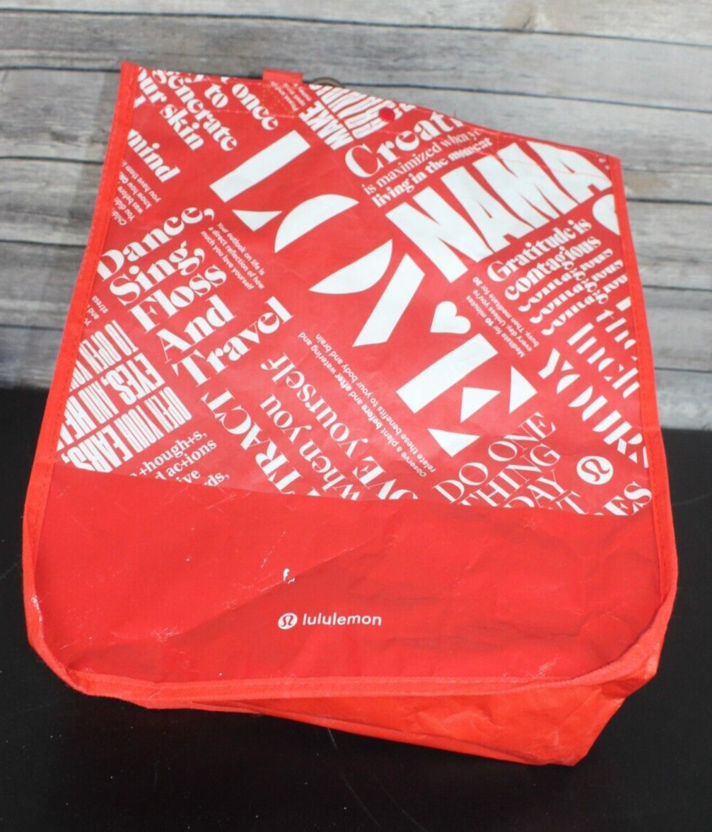 LULULEMON Reusable Shopping Bag Tote Large Red 16″ x 14″ snap closure