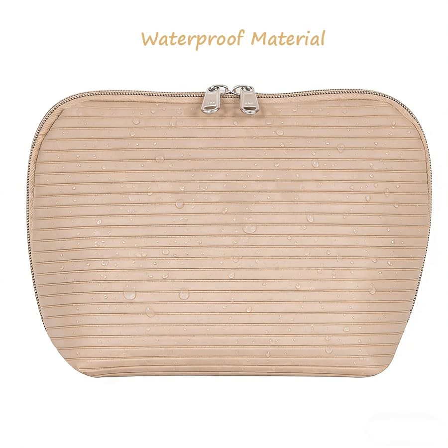 Tense Edano Travel Makeup Bag for Women, Waterproof Stand Up Medium, Camel