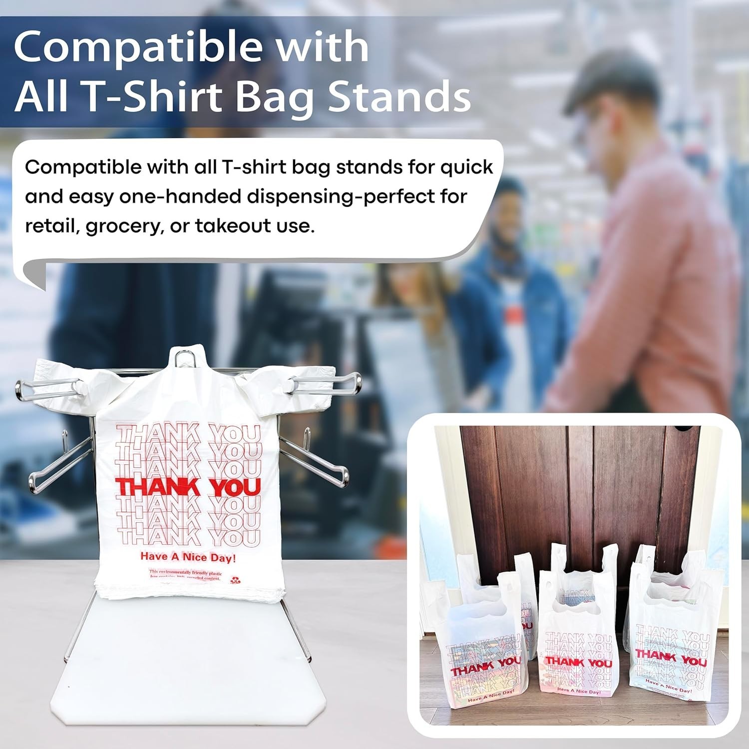 100 Count White Thank You T-Shirt Bags – Reusable & Disposable Grocery Solution