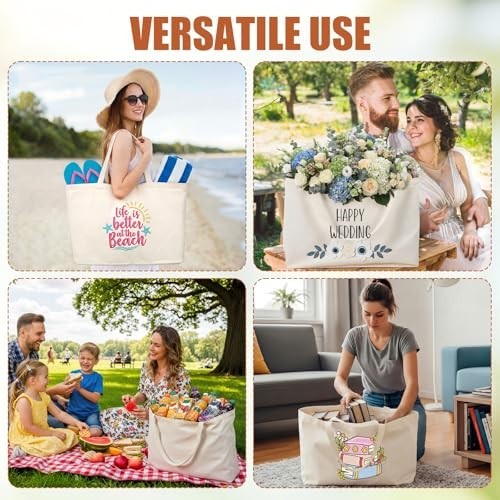 12 Pack Extra Large 27″ x 16″ Canvas Shopping Bags – Heavy Duty Reusable Tote Ba