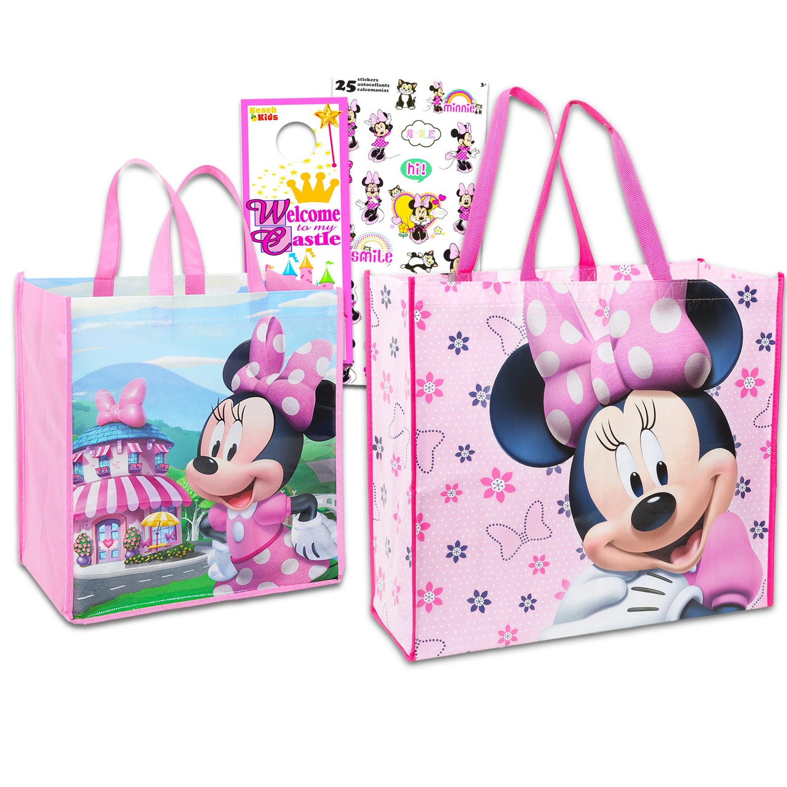 Disney Minnie Mouse Tote Bags Value Pack – 2 Reusable Large,