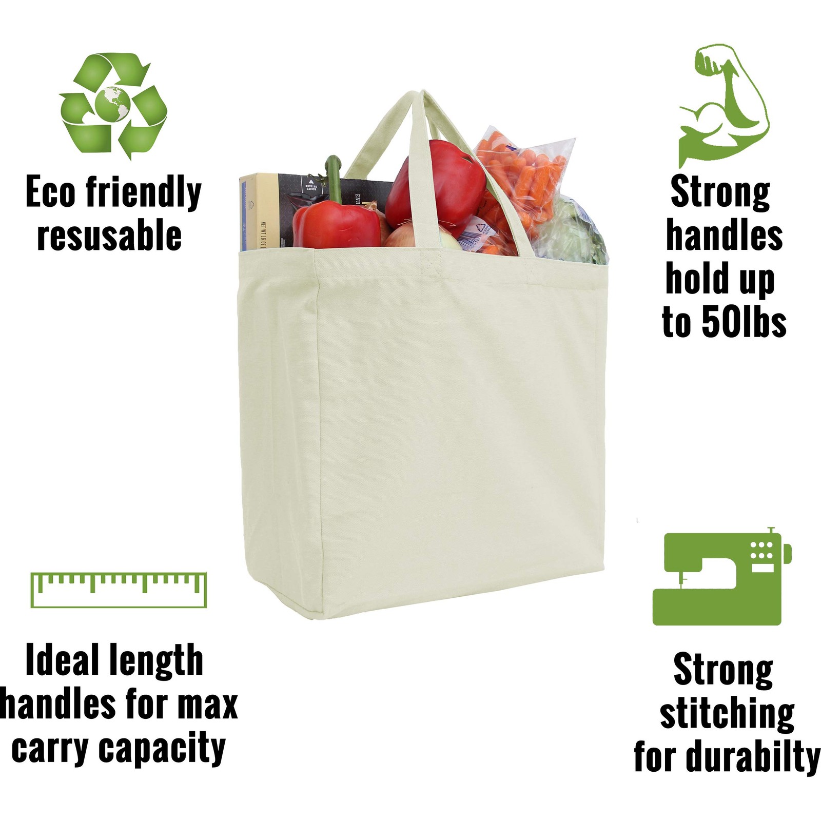 Threadart Reusable Heavy Duty 100% Cotton Canvas Grocery Bags Pack of 3 | Wit…