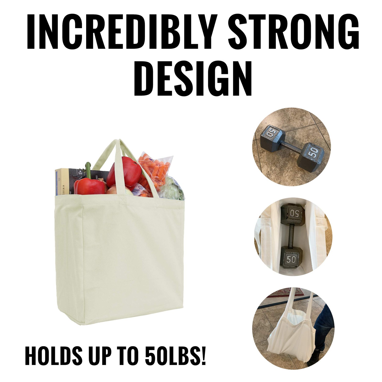 Threadart Reusable Heavy Duty 100% Cotton Canvas Grocery Bags Pack of 3 | Wit…
