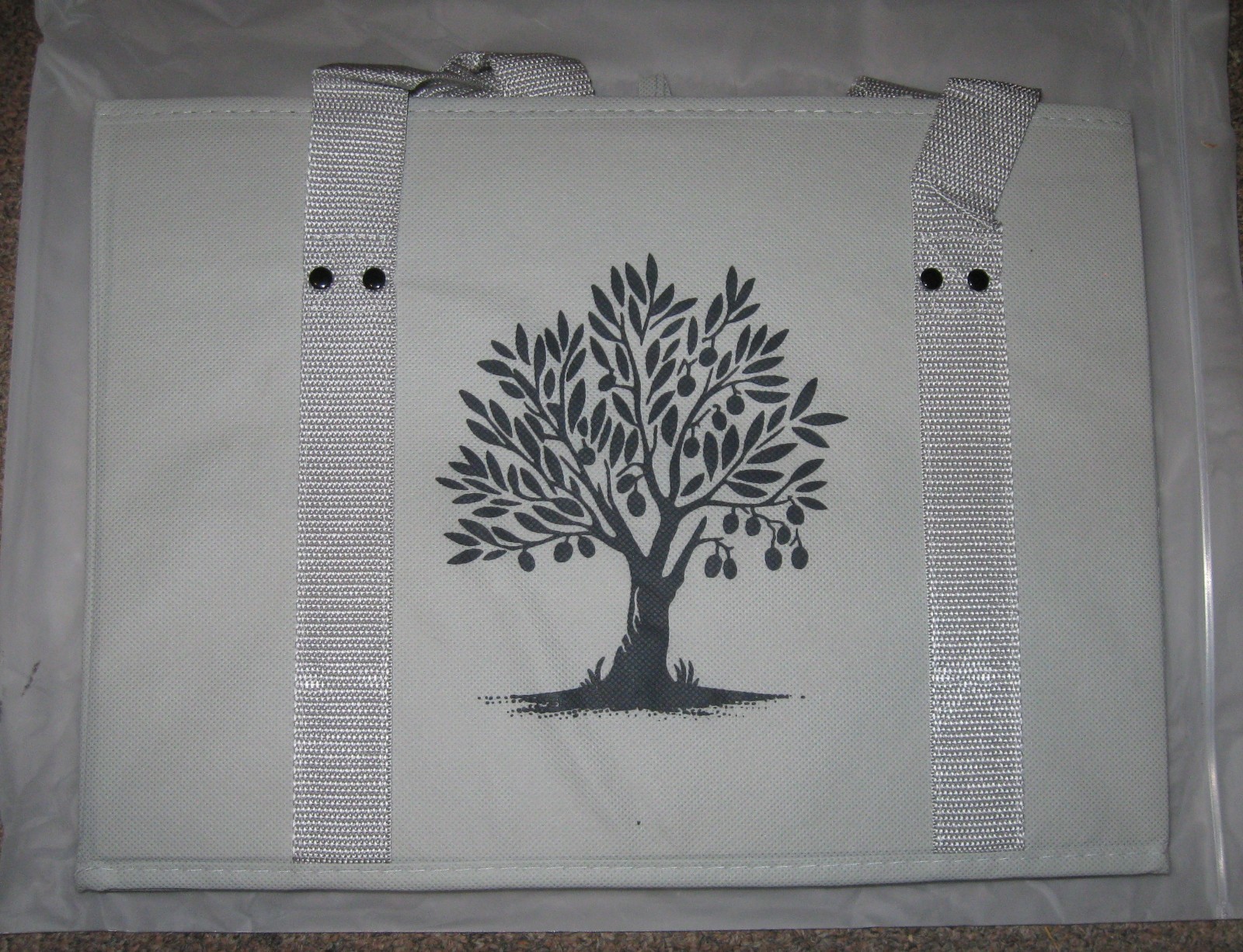 New Reusable Tote Grocery Large Folding Stand Up Bag Flat Bottom Gray w/ Tree