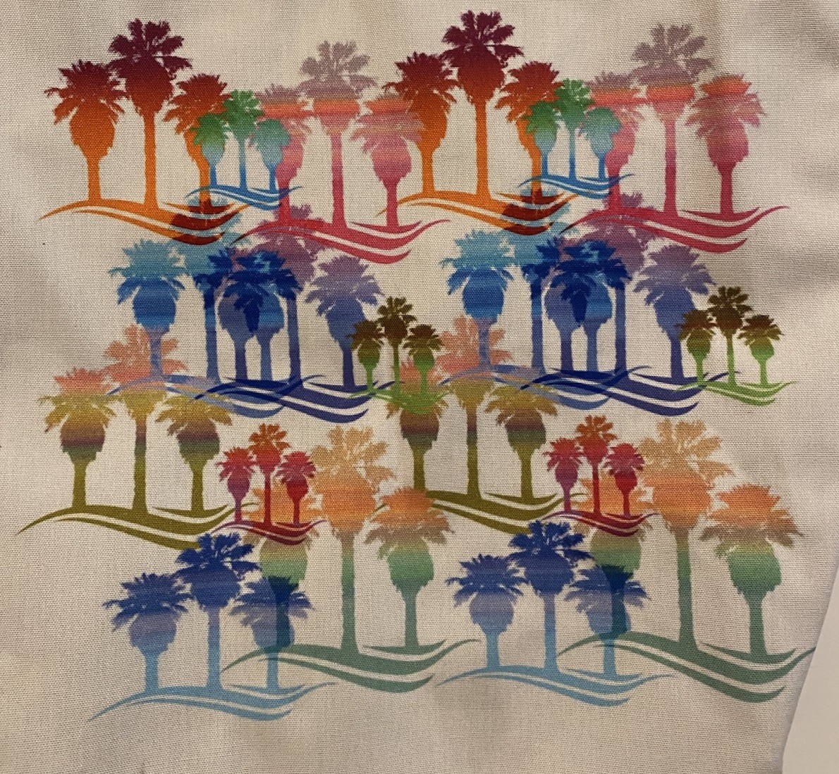 Palm Trees Silkscreened Canvas Tote Bag 18in L x 17in W 12in Straps NWOT