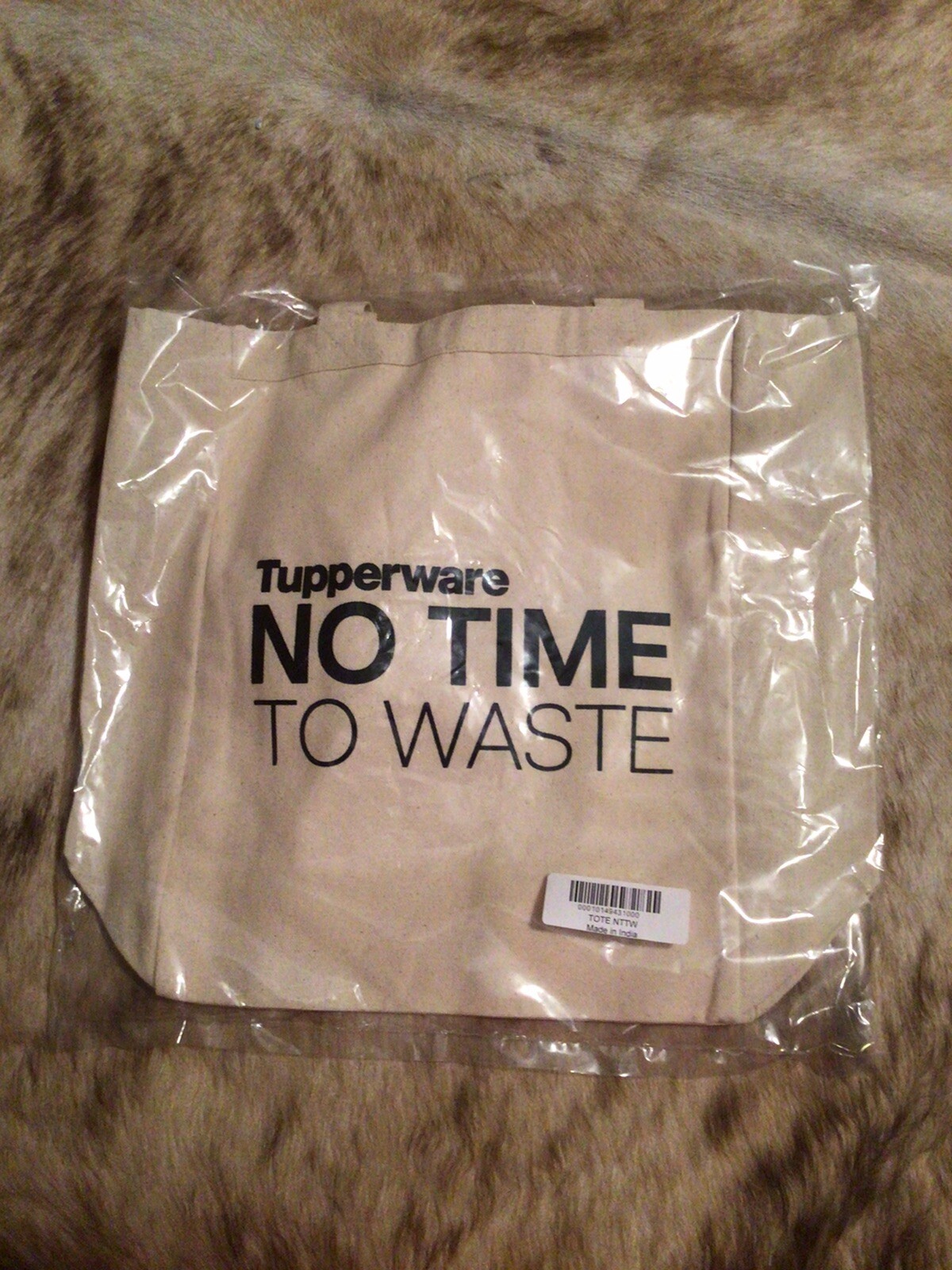 TUPPERWARE Canvas “NO TIME TO WASTE” Tote Bag Brand New Reusable NEW IN PACKAGE