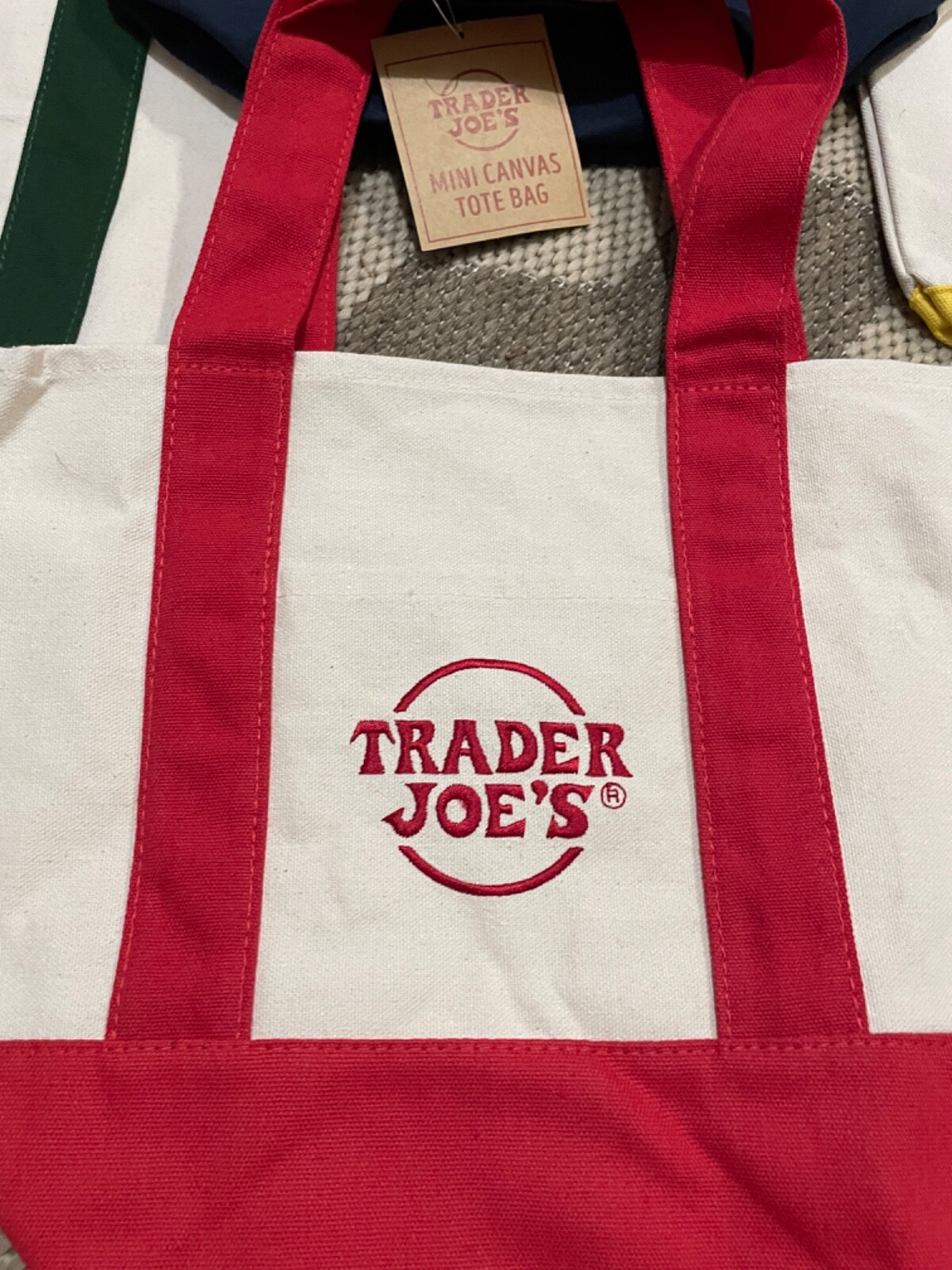 Red Trader Joe’s mini canvas reusable single tote bag New with Tags