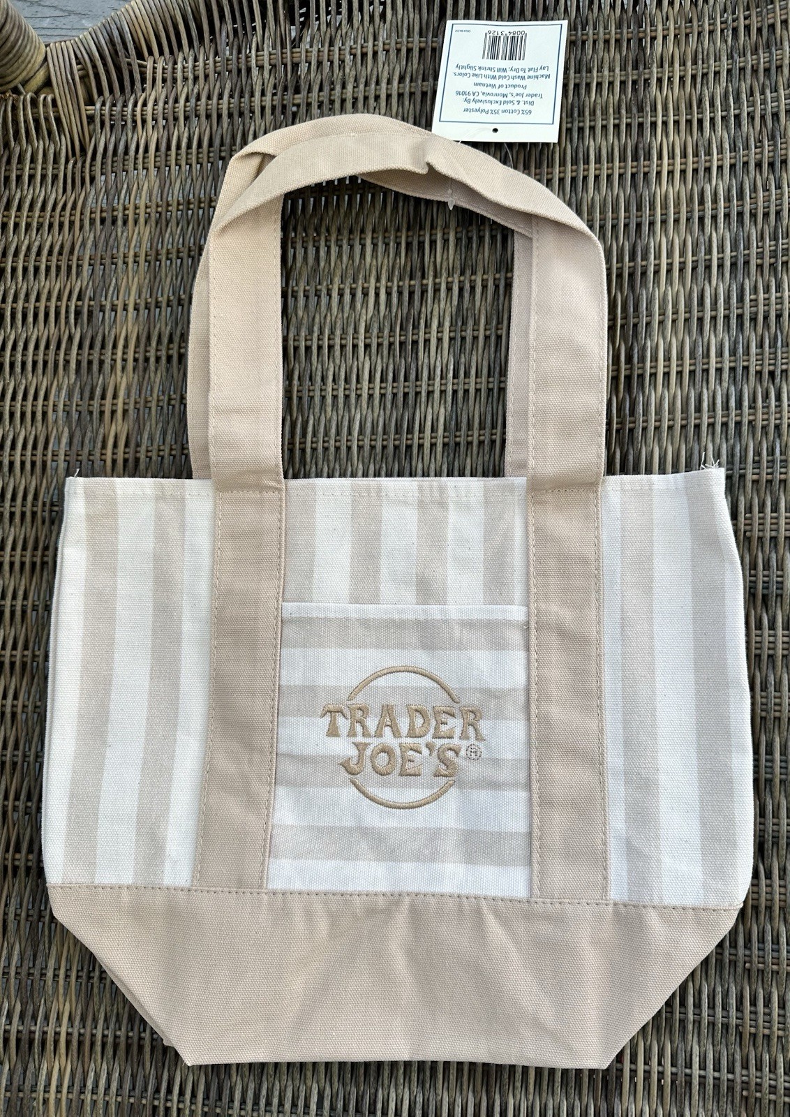 Trader Joe’s Mini Pastel Stripe Canvas Tote Bag Beige Taupe Tan Limited Edition