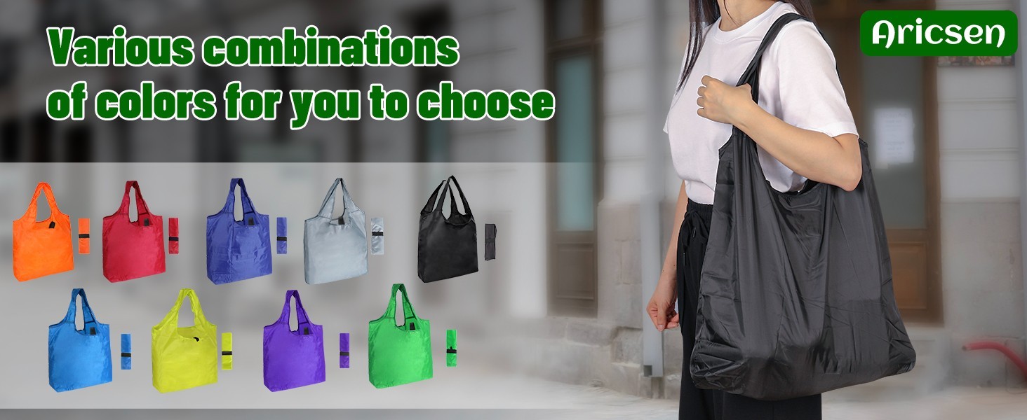 10 Pack Large Foldable Reusable Shopping Bags with Handles Assorted Colors