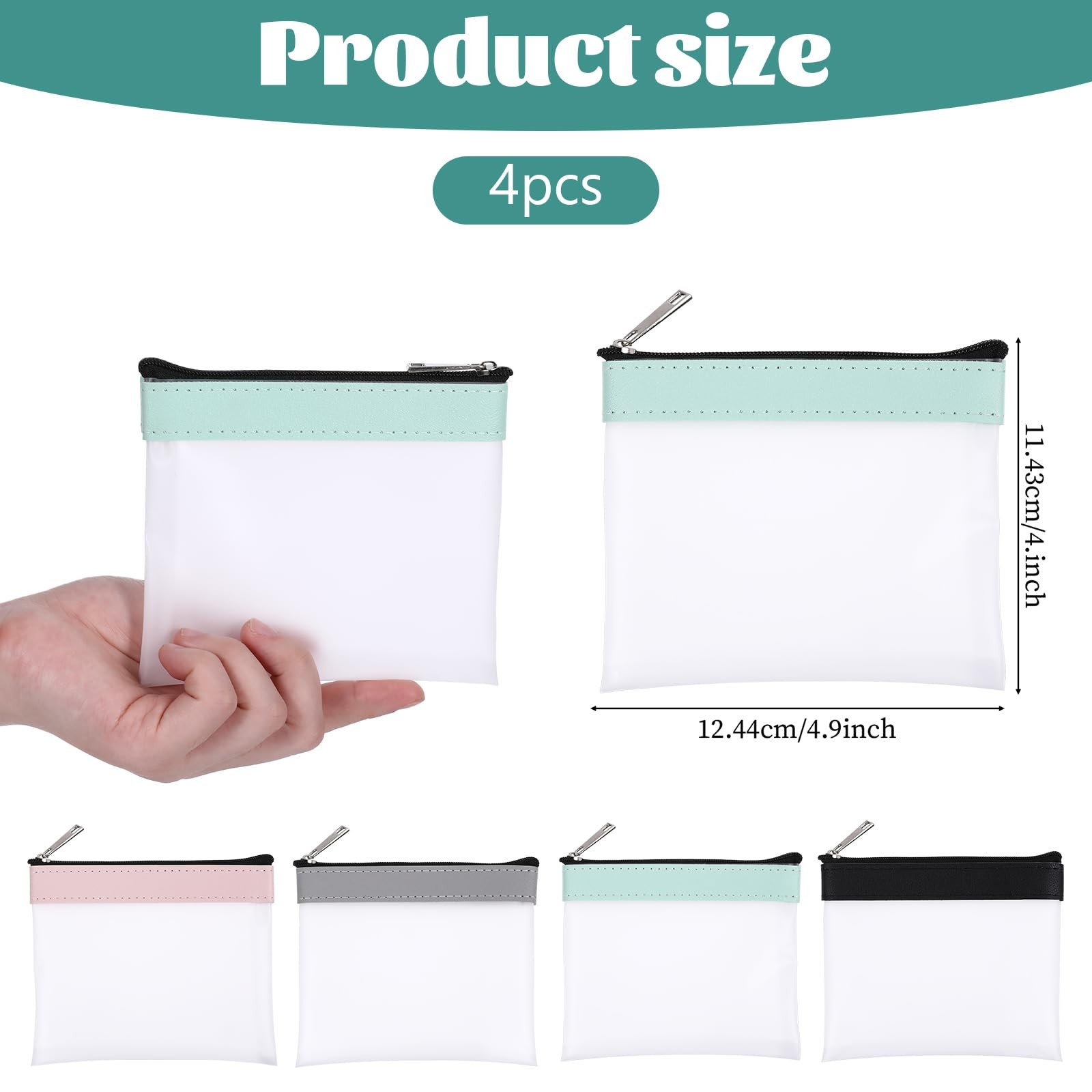 4 Pcs Small Clear Pouch Mini Zipper Coin Black, Pink, Gray, Green