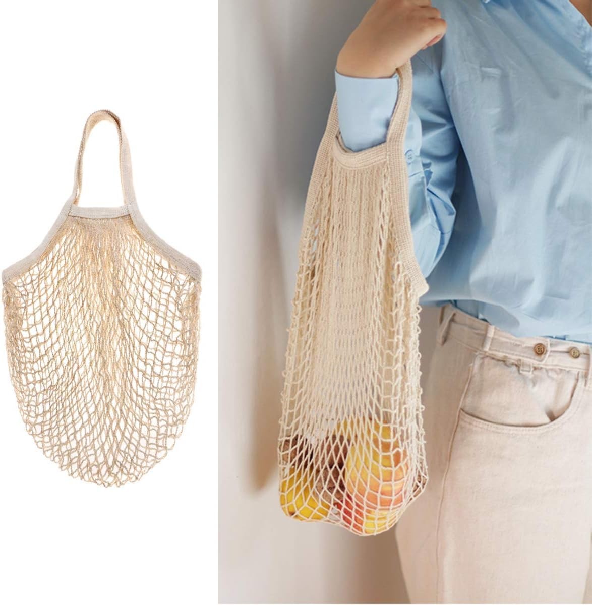 Reusable Cotton Mesh Produce Bag 16 Liter Yellow Grocery Fruit Food Storage