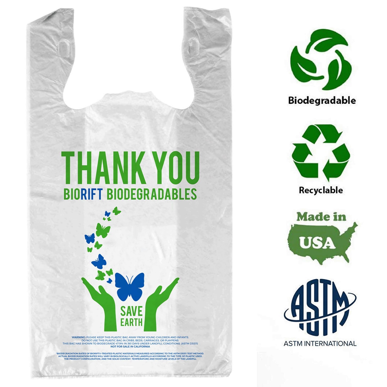 BioRift 1000ct Biodegradable T-Shirt Bags | Durable Eco-Friendly Grocery Bags