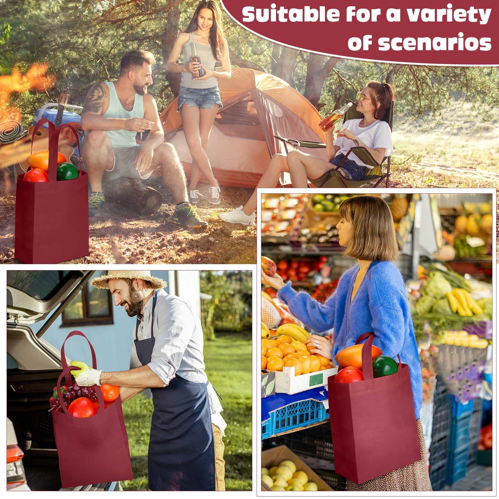 50 Pcs Reusable Tote Bag Bulk 8 x 4 x 10 Inch Non Woven Shopping Bag with Han…