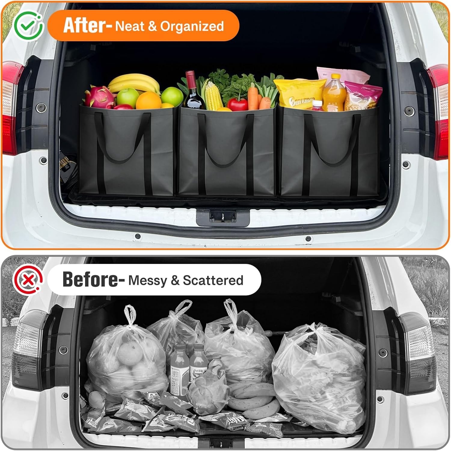 Collapsible Reusable Grocery Bags Heavy-Duty Shopping Tote Box Reinforced Handle