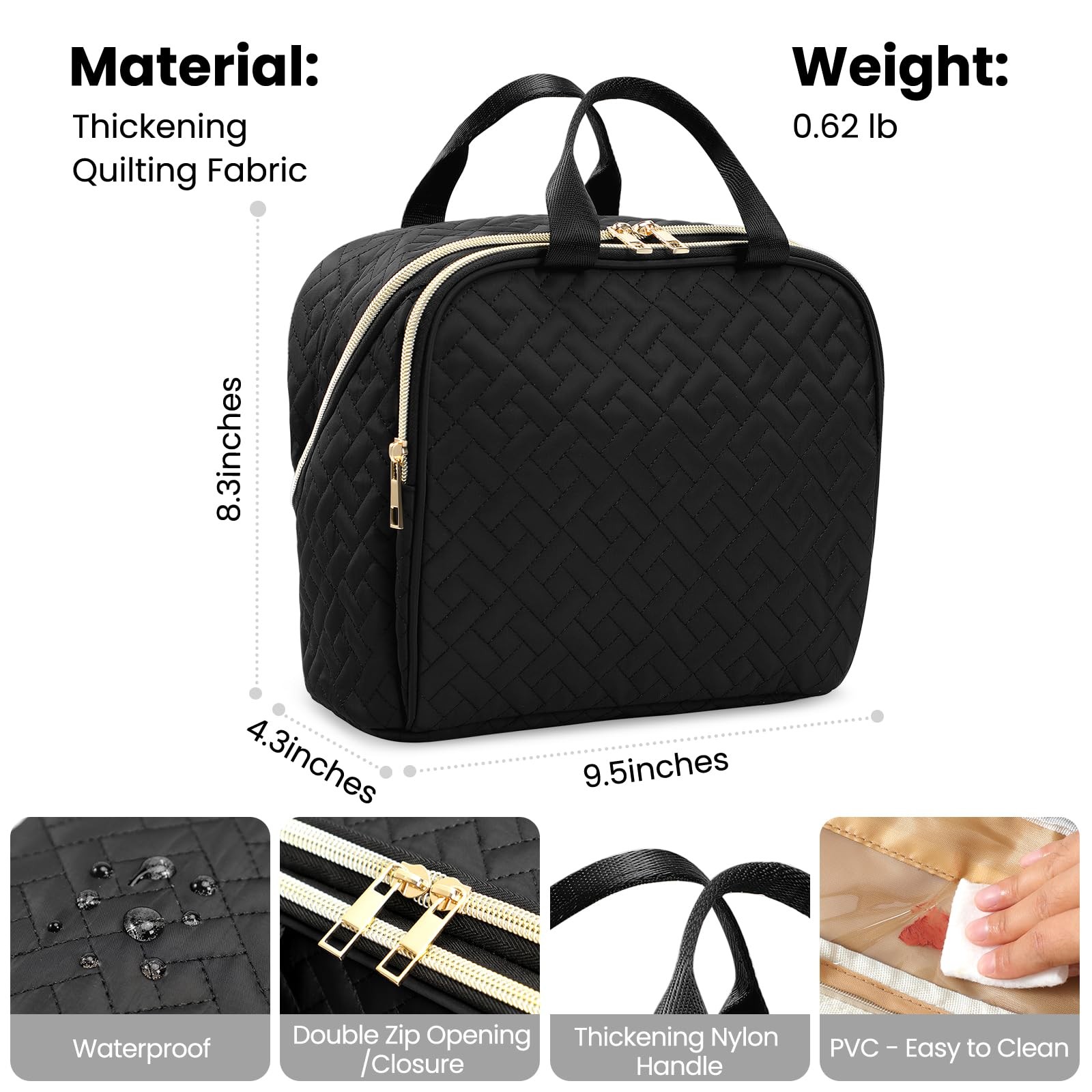 JOYYTUU Makeup Bag, Large Capacity with Room for Brushes and Mirror, Black