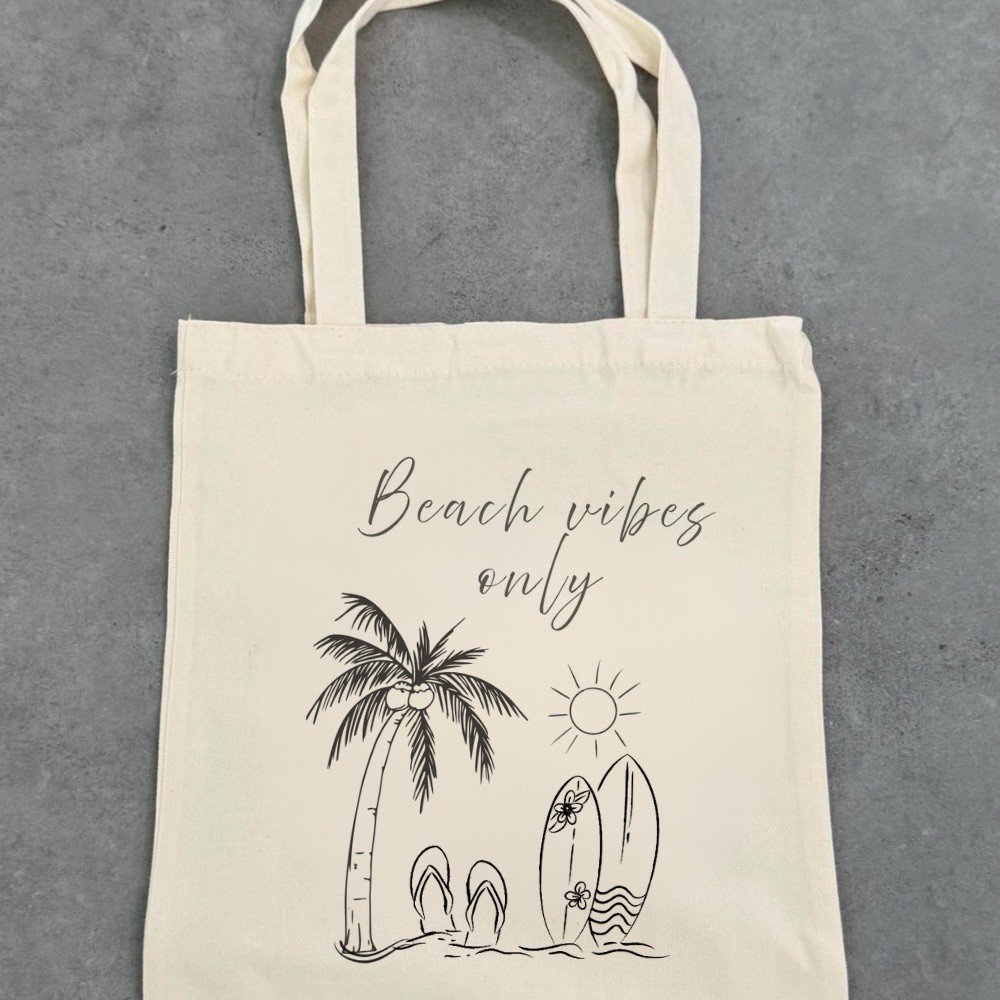 Beach Vibes Canvas Tote Bag | Minimalist Coastal Art