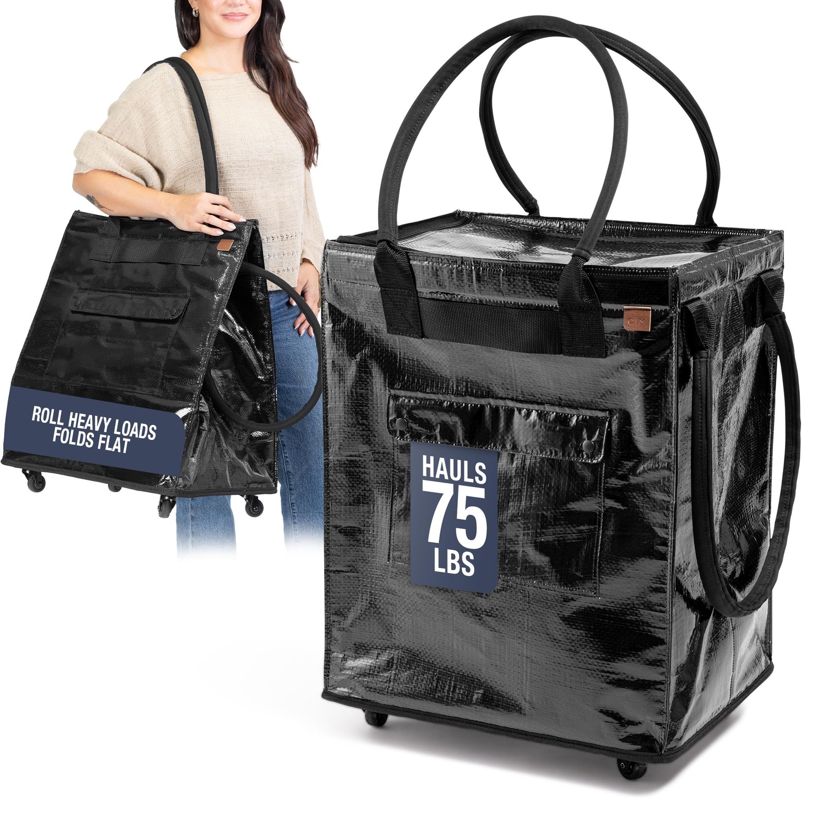 CleverMade Hauler Rolling Tote Bag, 90L Collapsible Portable Shopping Cart wi…