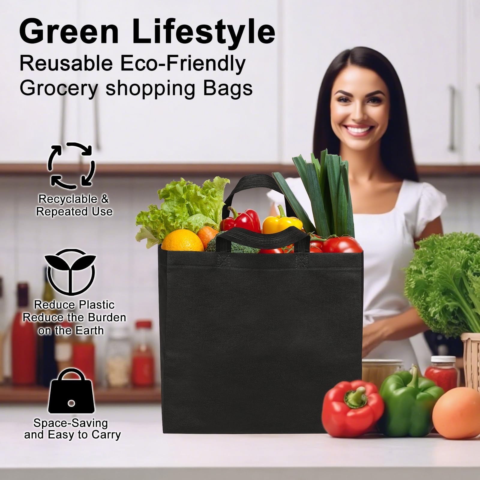 Reusable Black Tote Bags – Non-Woven Bulk Shopping Bags with Reinforced Handles