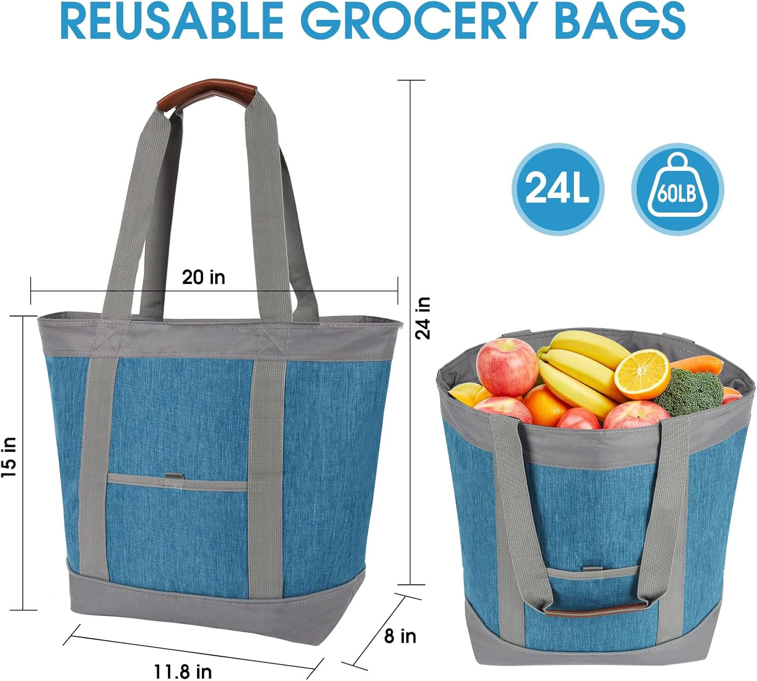Insulated Cooler Bag, Reusable 30 Cans Insulated Bag, Soft Portable Grocery Bags