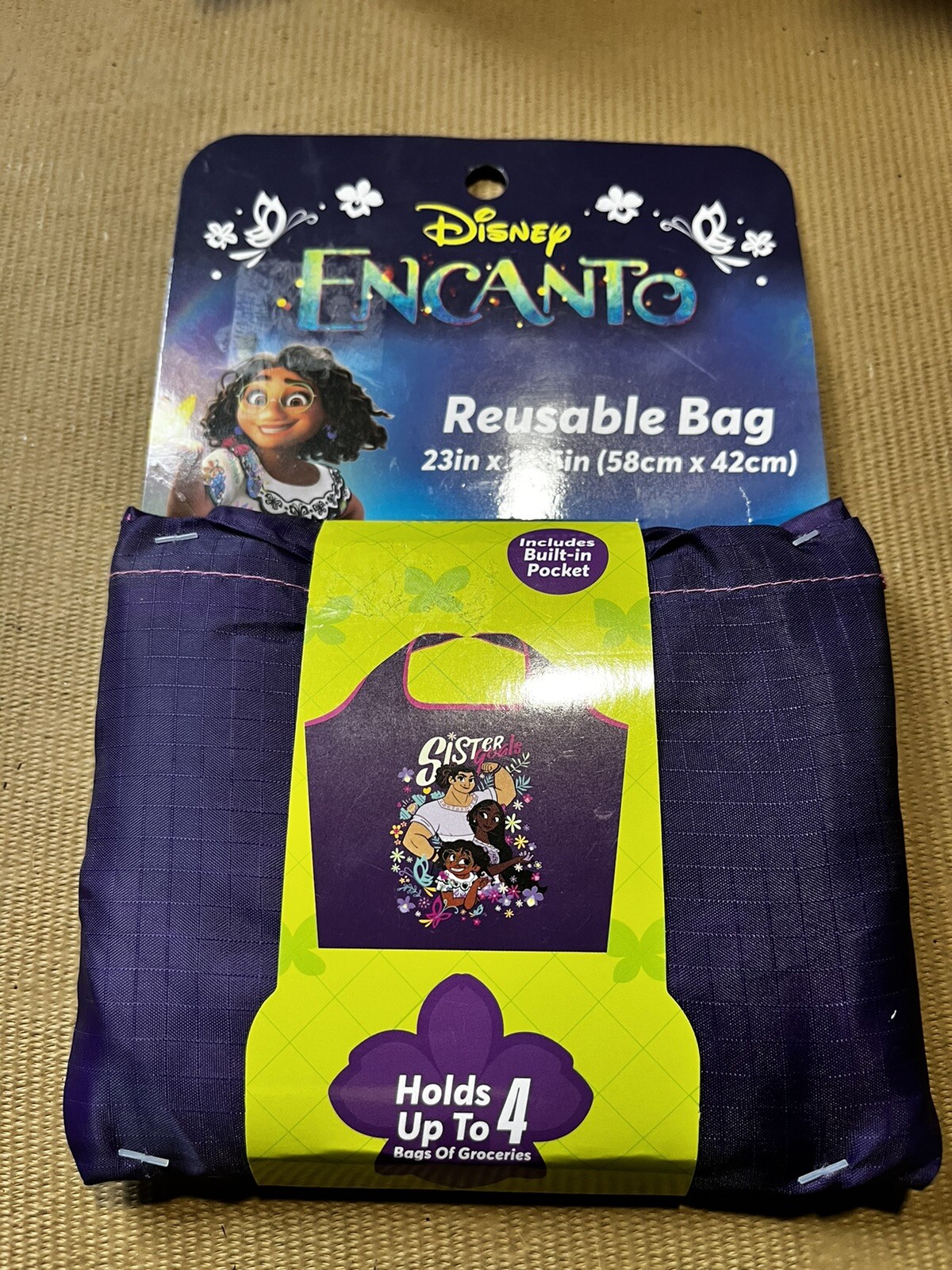 NEW Disney Encanto Large Reusable Purple Shopping Bag & 2 Reusable Drink Pouches