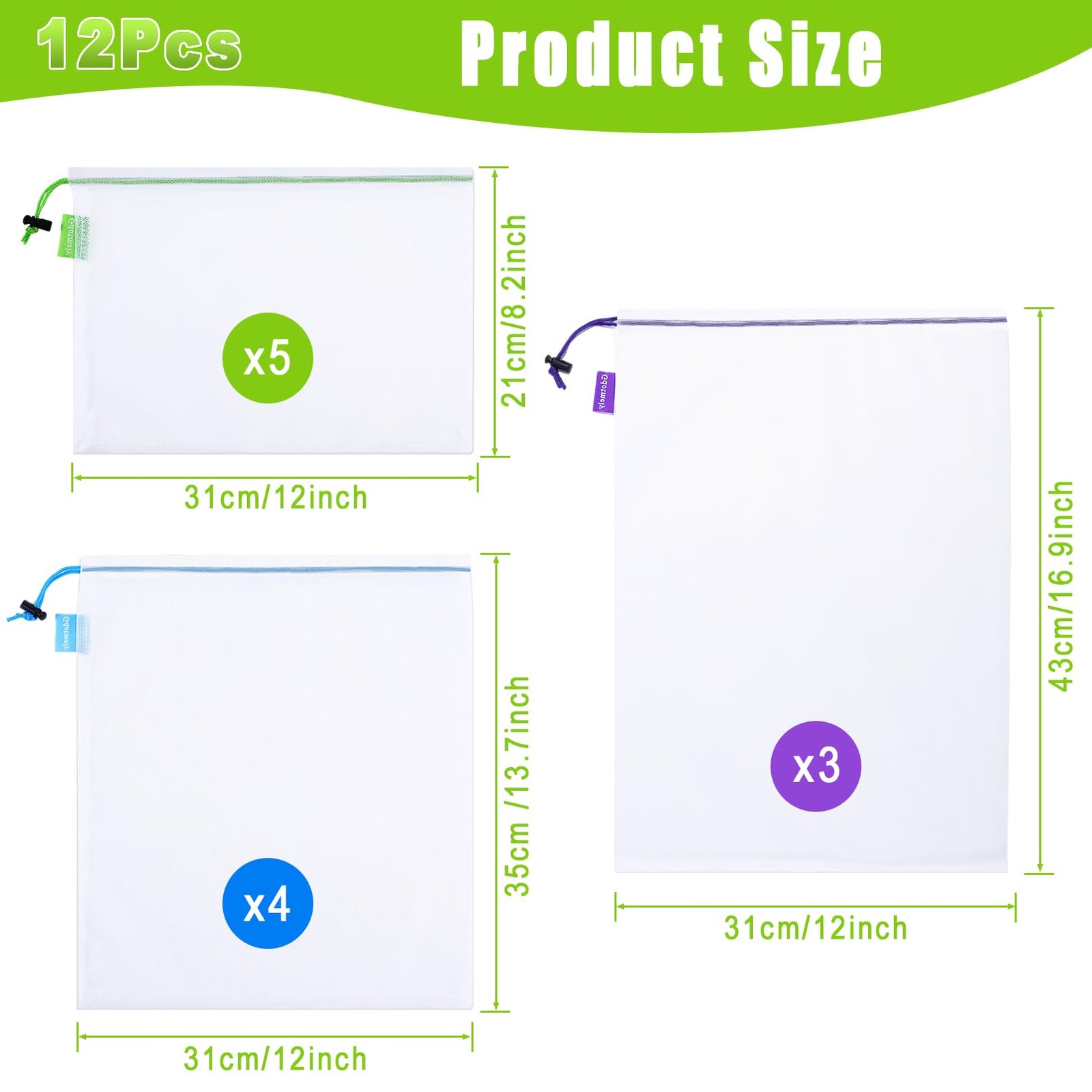 12 Pack Reusable Produce Bags, Barcode Scanable See Through Mesh Bags, Heavy …