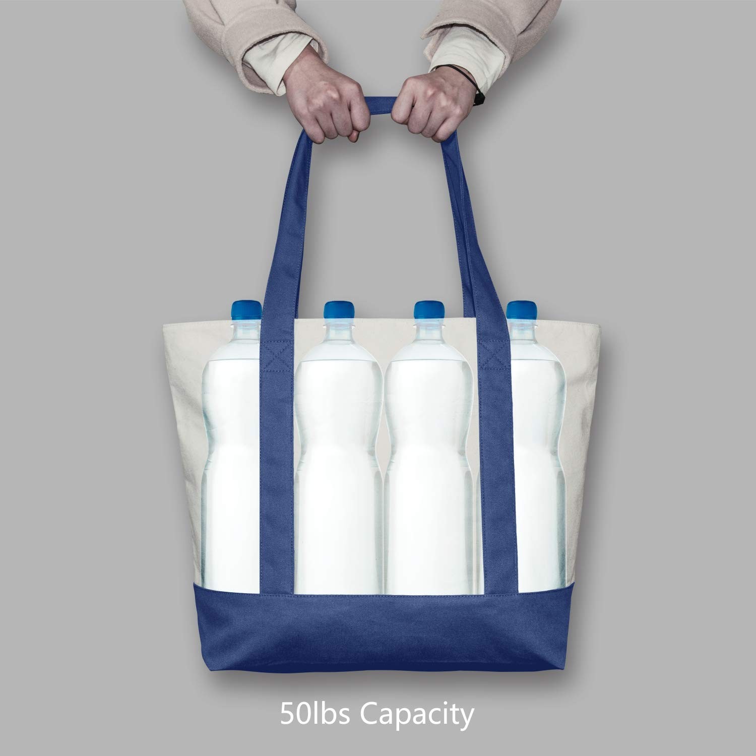 TOPDesign 1-Pack Canvas Tote Bag with an External Pocket, Reusable Grocery Sh…