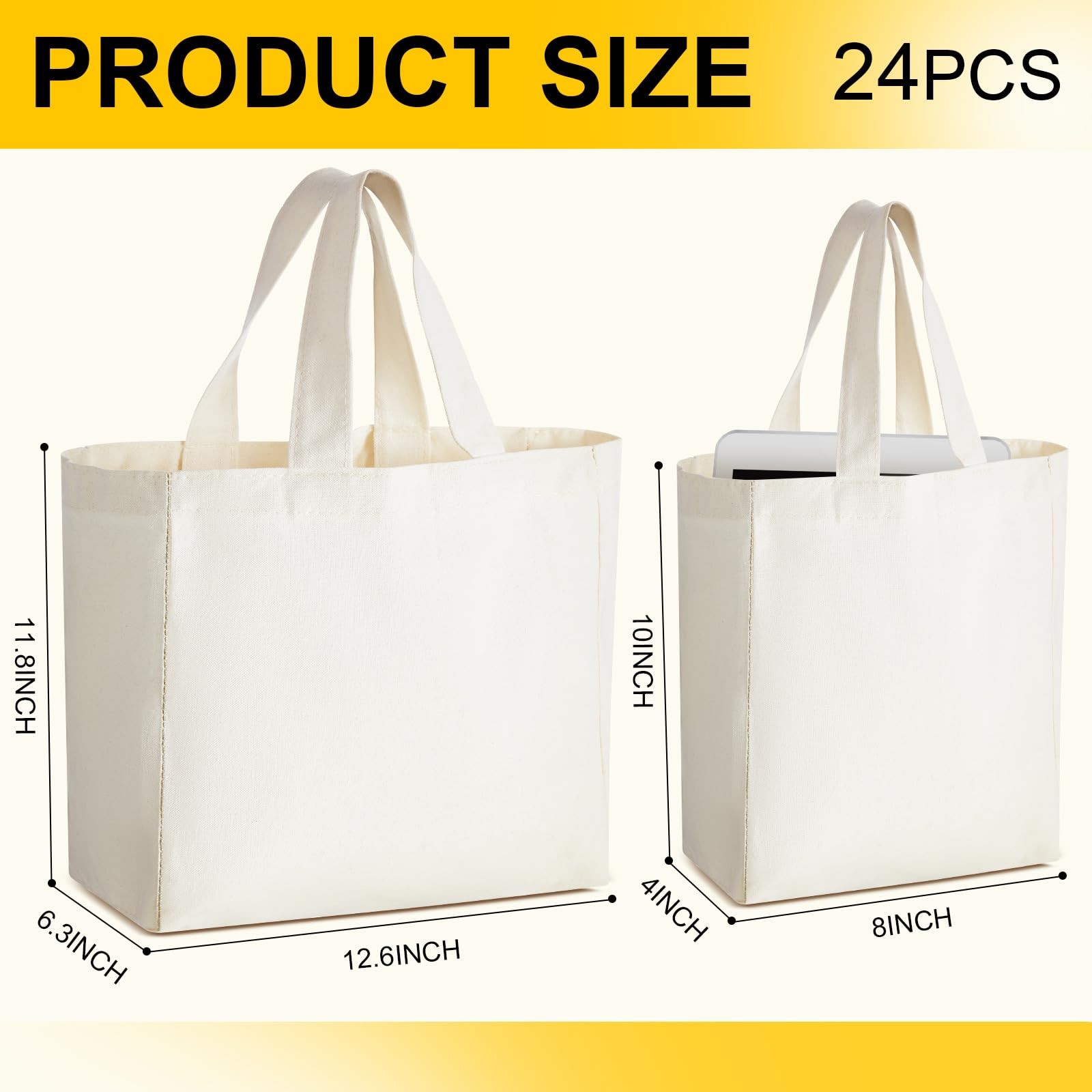 Amylove 24 Pcs Mini Tote Bag Sublimation Blank 8 x 10 x 4 Inch, Natural Color