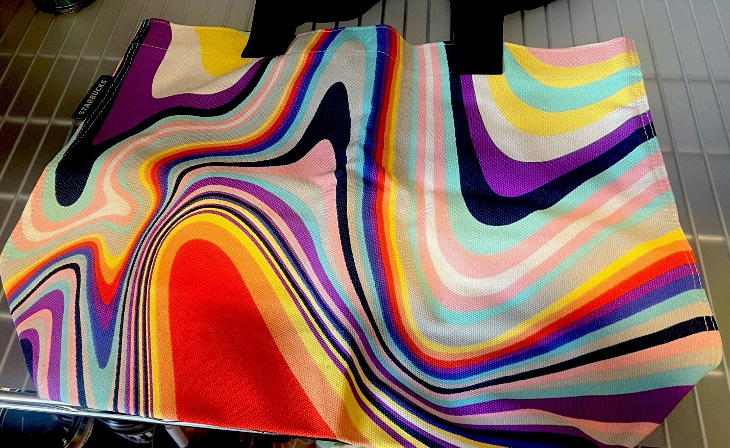 Starbucks Tote Large Canvas Rainbow Swirl Psychedelic