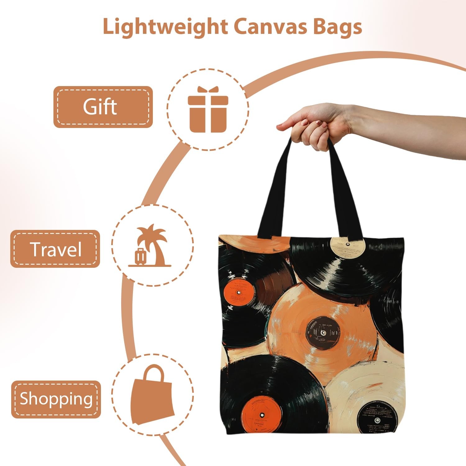 Vinyl Vintage Records Tote Bag, Music Lovers Gift Canvas Tote Bags for Women,…
