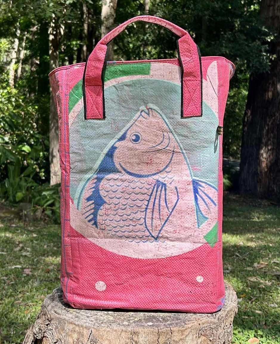 Fair Trade Upcycled Laundry Basket made from Recycled Fish Feed Bags in Cambodia