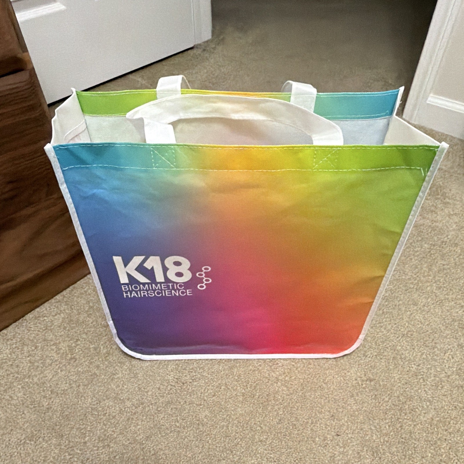 K18 Reusable Shopping Tote Bag All-Over Multicolor/White Double Handles