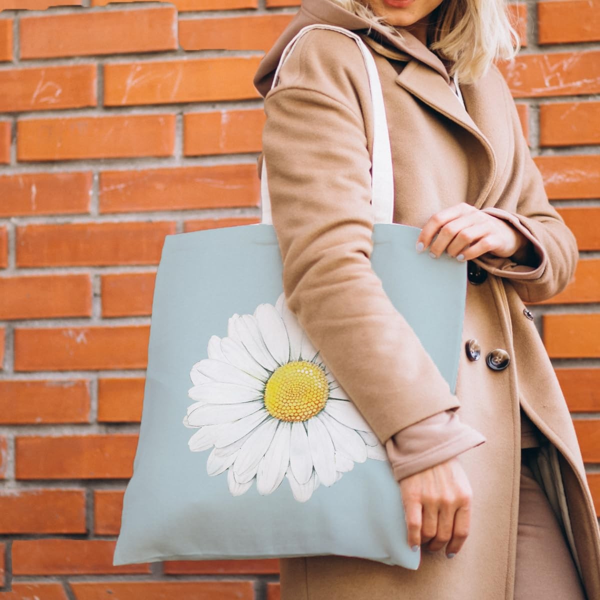 207-ZM-FBB-flower canvas bag tote bag, White