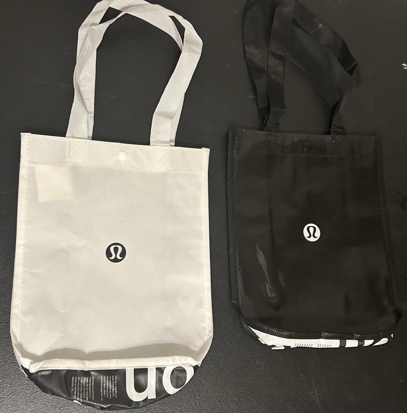 Lot of 2 Lululemon Reusable Shopping Small Tote Bag w/ Nylon Handle Black White