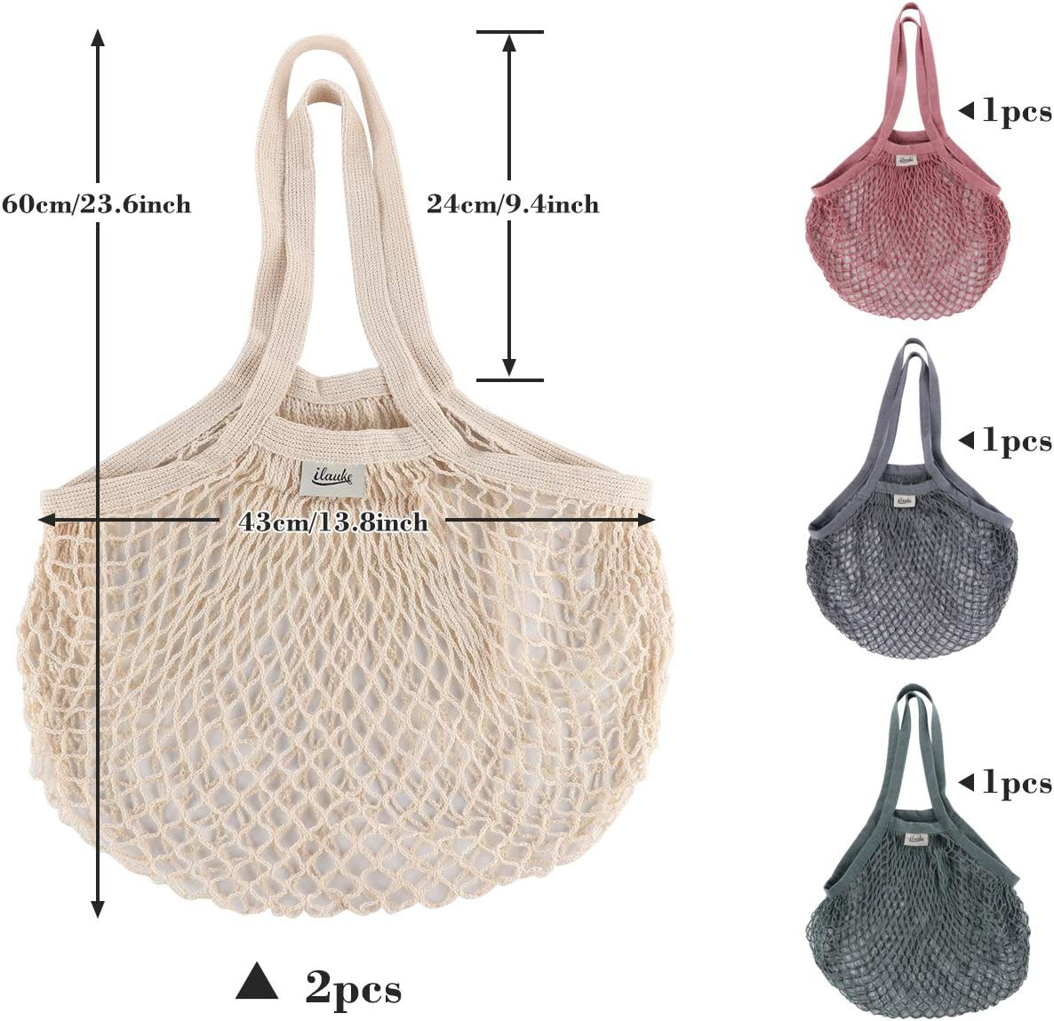 Mesh Grocery Bags, 5 Pack Reusable Washable Cotton String Shopping Bag, Cotton M
