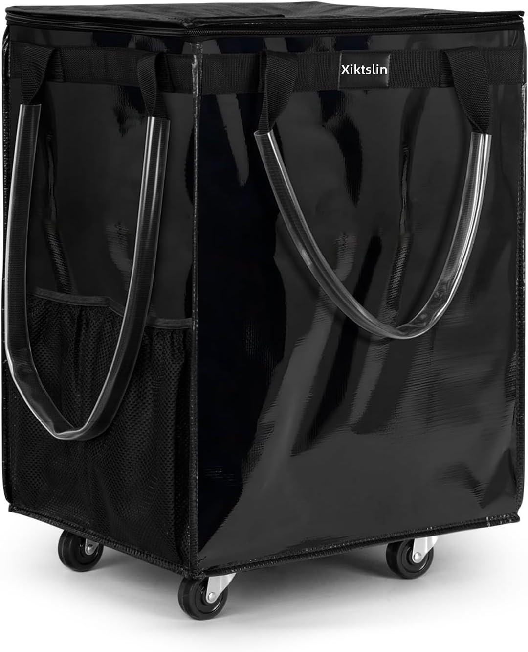 (Large, Black) Reusable Grocery Bag on 5 Wheels, Foldable Rolling Tote Carries u