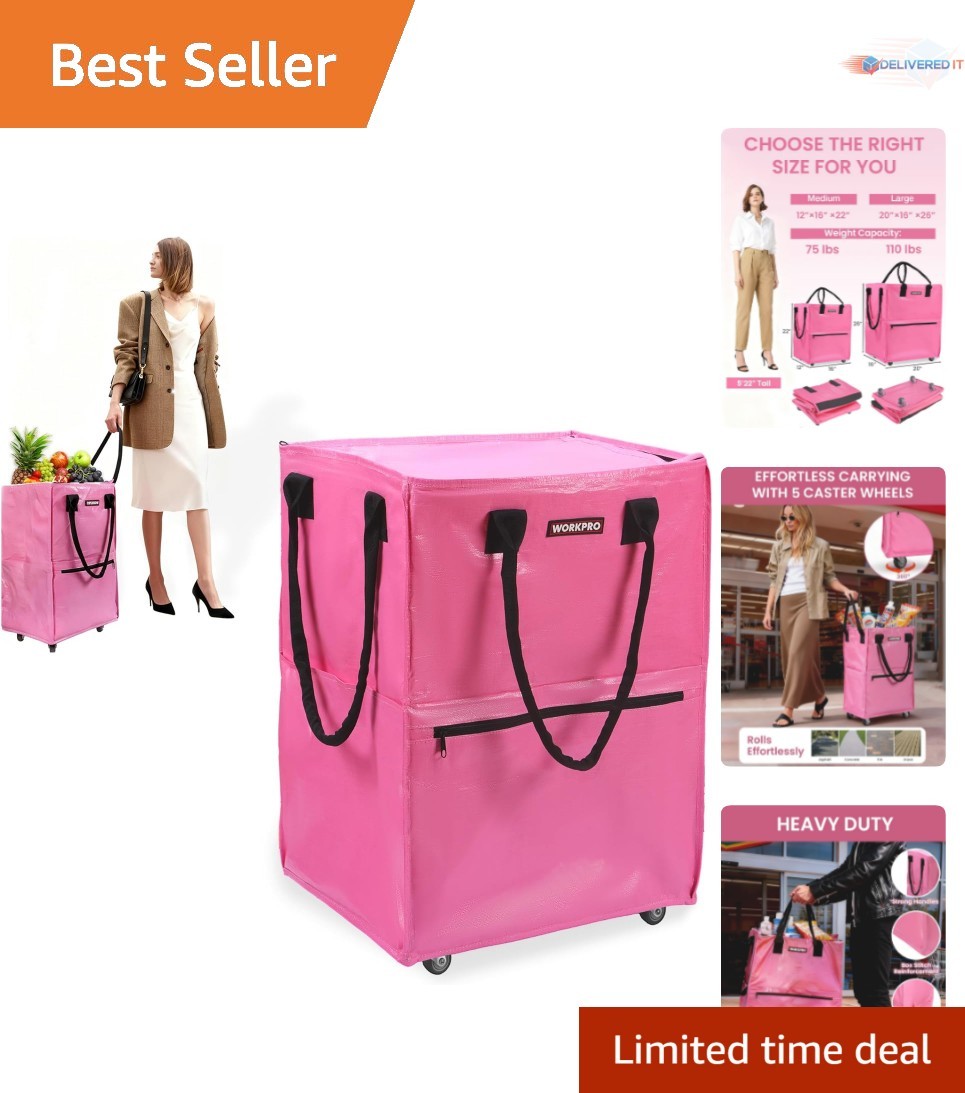 Large Rolling Grocery Bag Polyethylene 36-Gallon 5 Wheels Carry & Storage