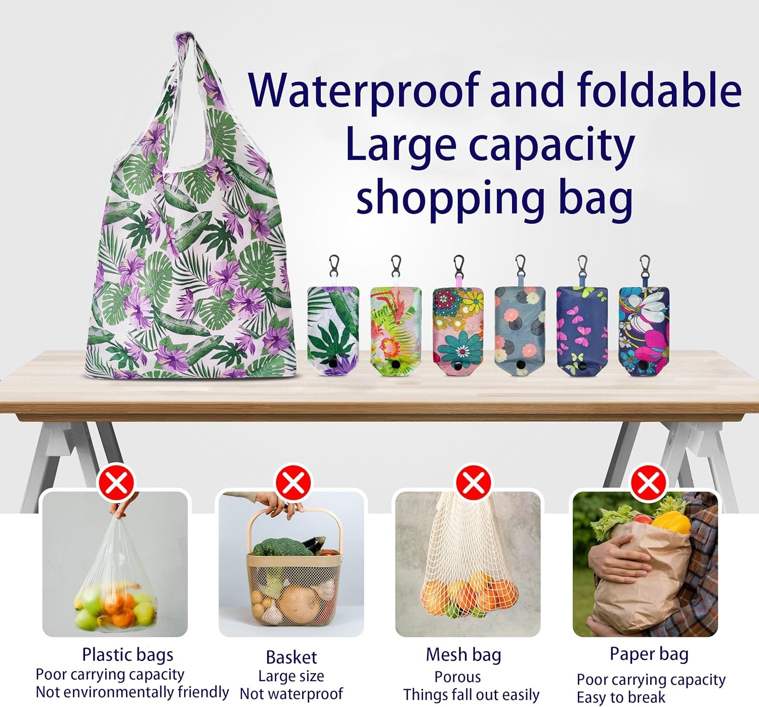 Reusable Shopping Bags Foldable Waterproof Washable Eco Friendly 6 Pack