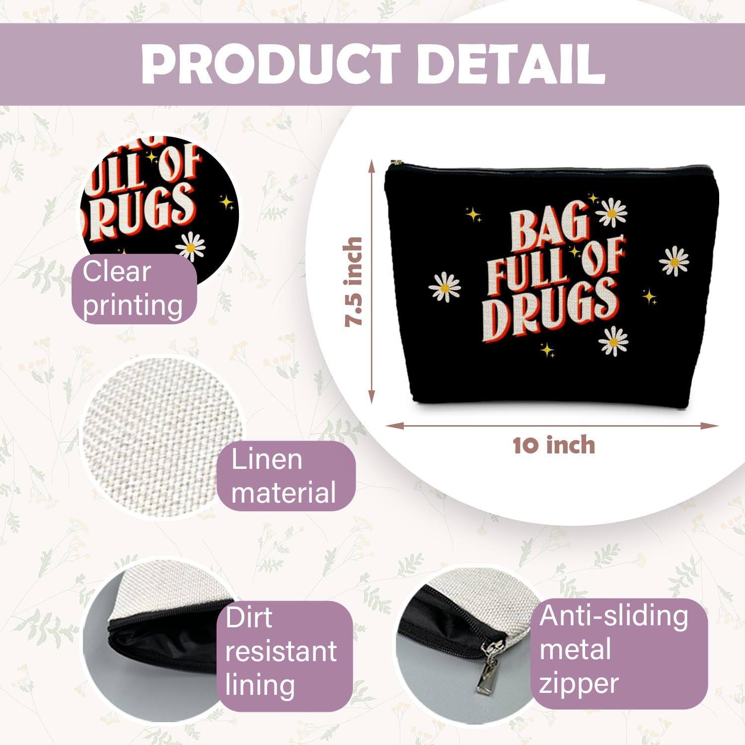 RYYCDOI Full of Drugs Funny Makeup Bag for Women, daisy – medicine bag