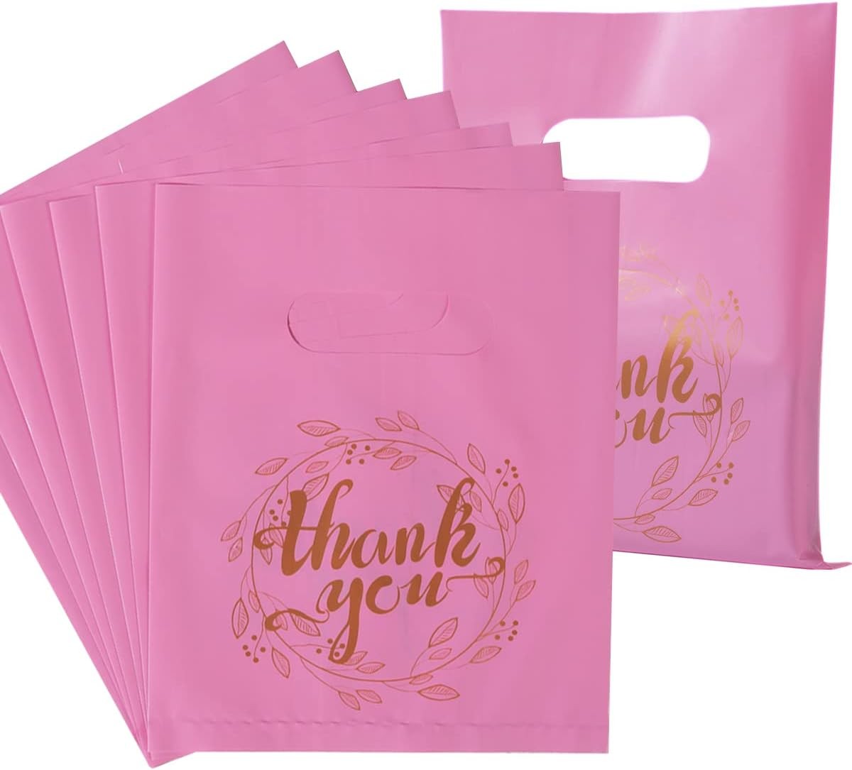 100 Pieces Pink Thank You Merchandise Bags Party Bags Candy Bags for Boutique,