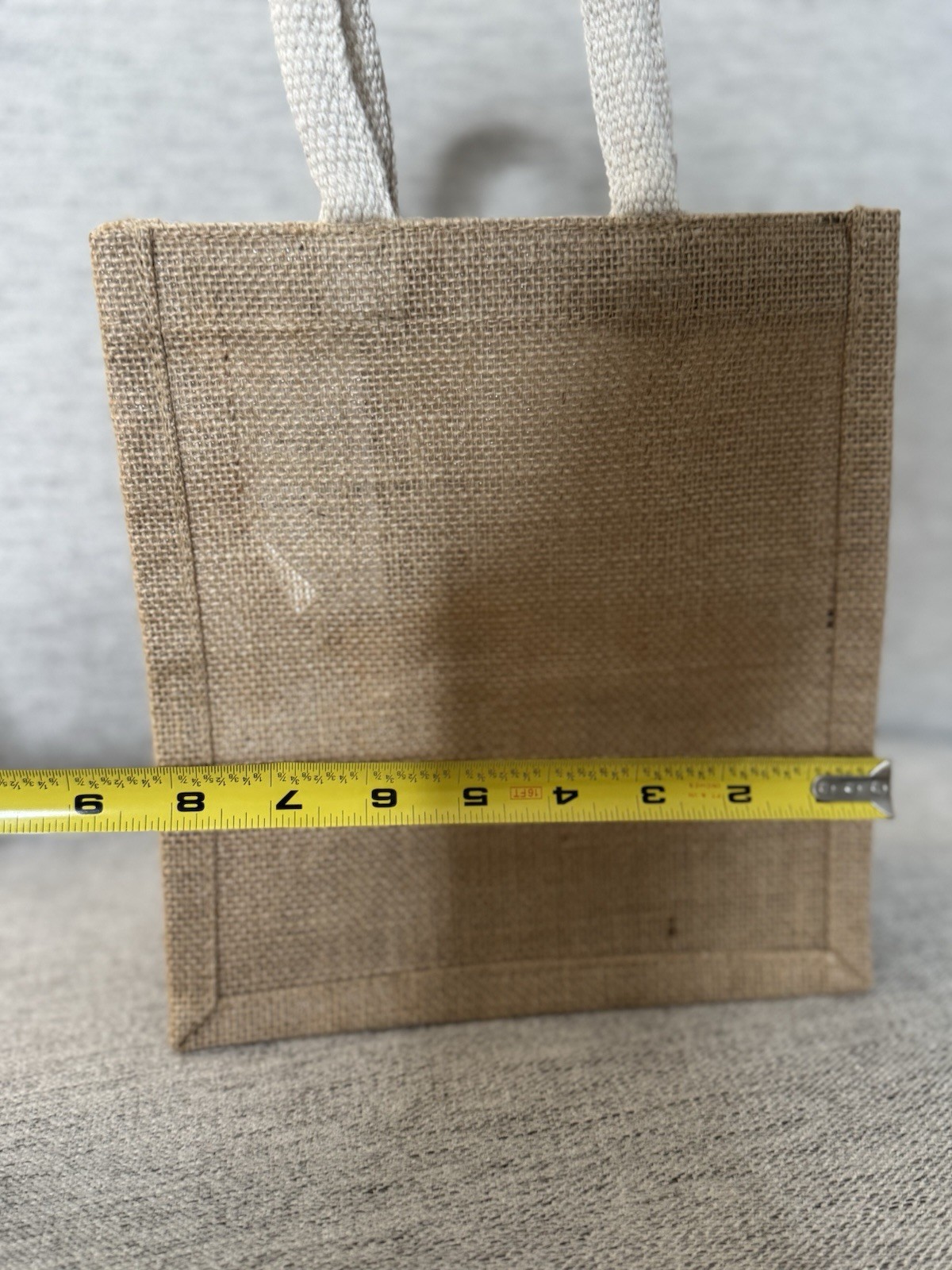 MUJI Set of 3 Reusable Jute Tote Bags Beige Cotton Handles 15-1/2×13-3/4×6″