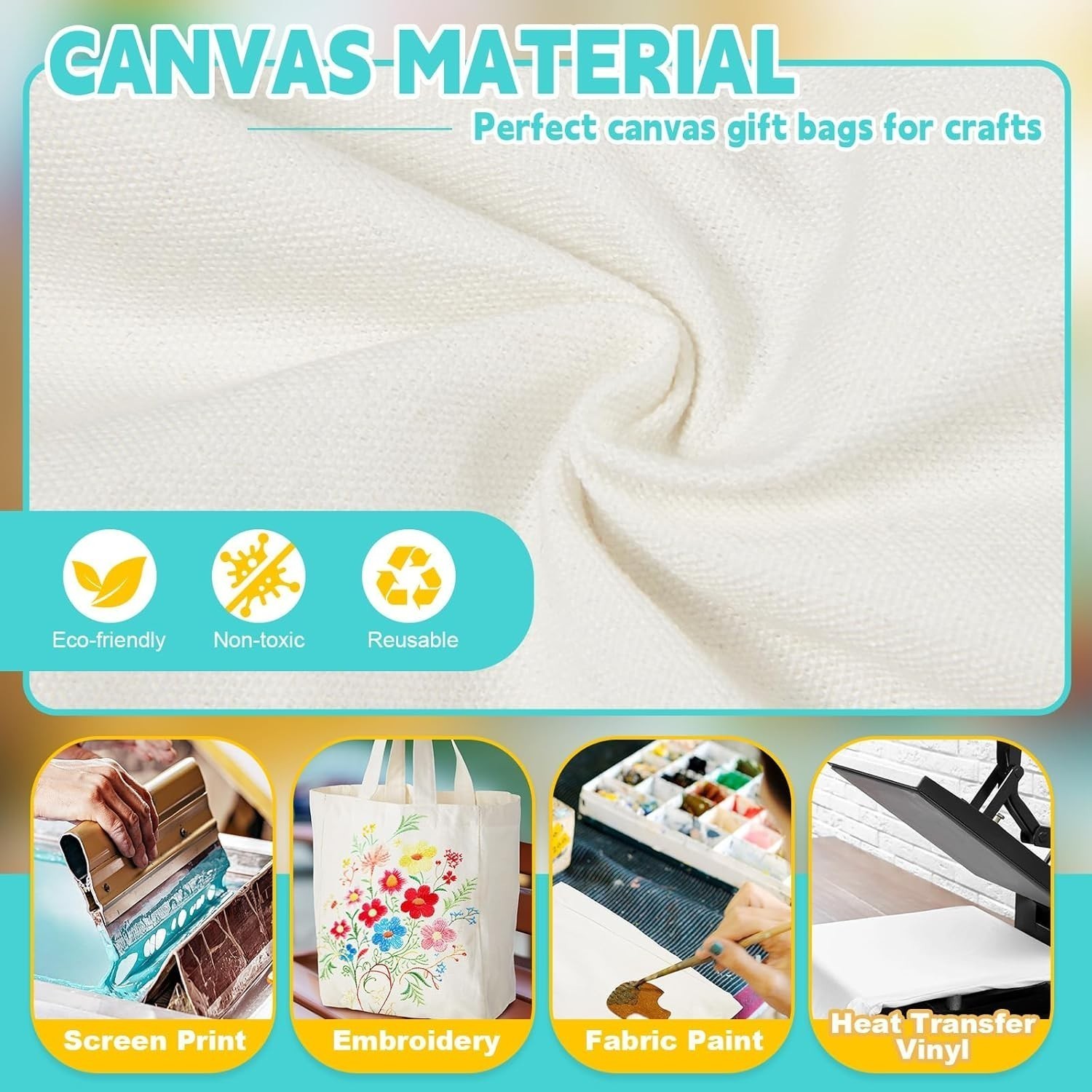 24 PC Mini Tote Bag Sublimation Blank Canvas Tote Reusable Grocery Bags DIY