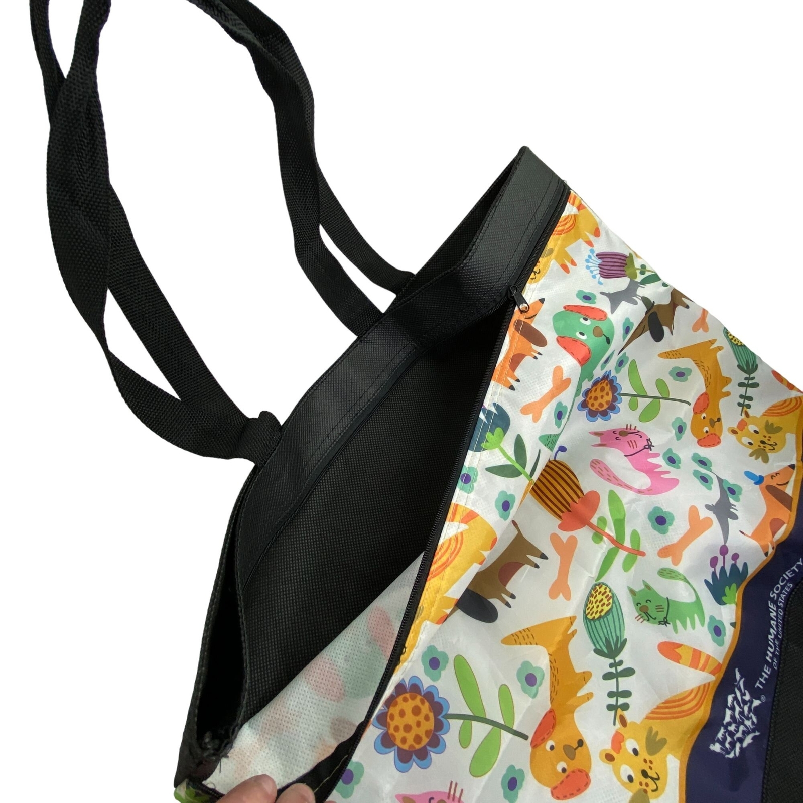 The Humane Society Reusable Cats Dogs Tote Bag w/ Zip Pocket Hook & Loop