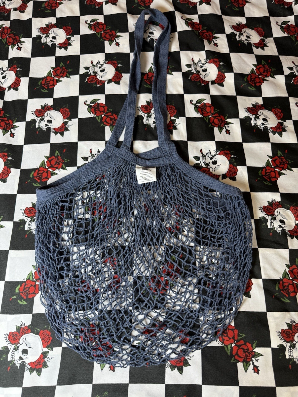 Eco Bags Blue Cotton Mesh Market Tote Grocery Bag Reusable 15×16”
