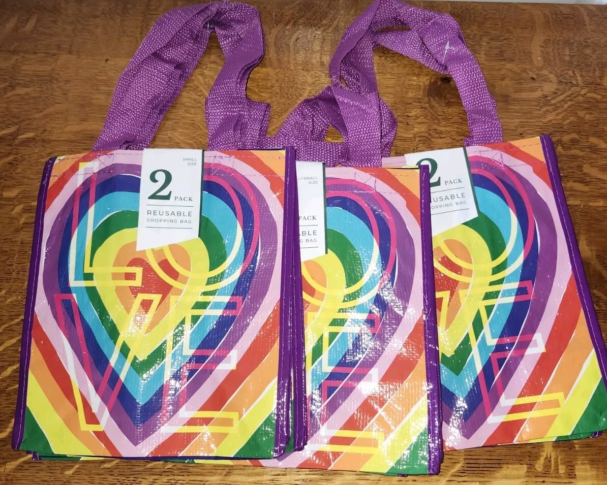 Reusable Shopping Gift Bags Rainbow Love Heart 6 Bags Marshalls